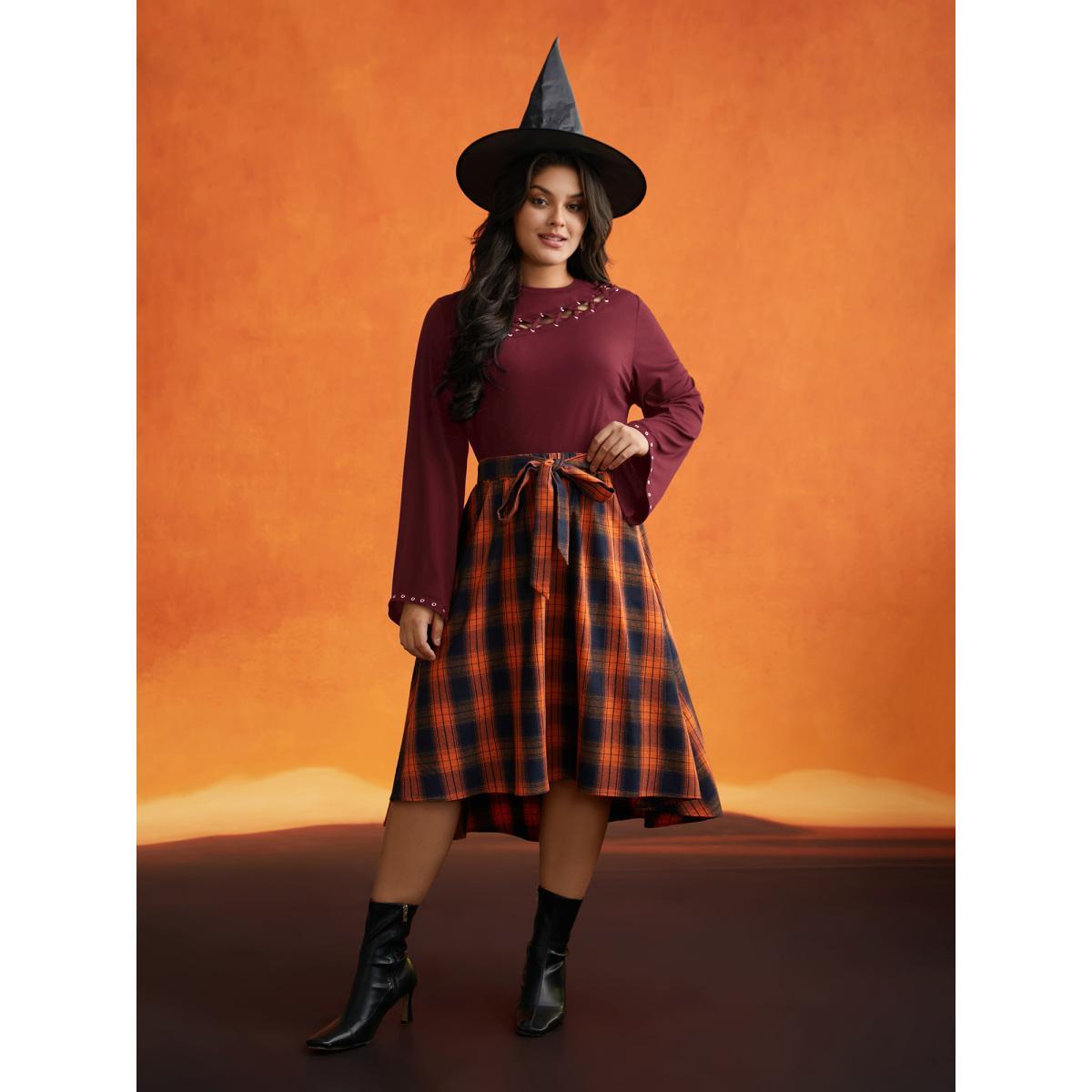 Plus Size Peek-A-Boo Cut-Out Neckline T-shirt Burgundy Women Elegant Eyelet Round Neck Everyday T-shirts BloomChic 18-20/2X Product Image
