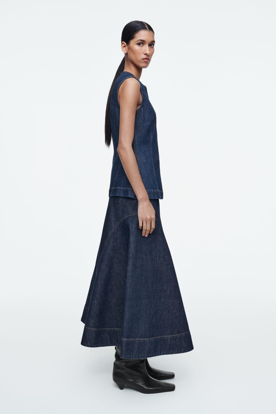 RAW DENIM A-LINE MIDI SKIRT Product Image