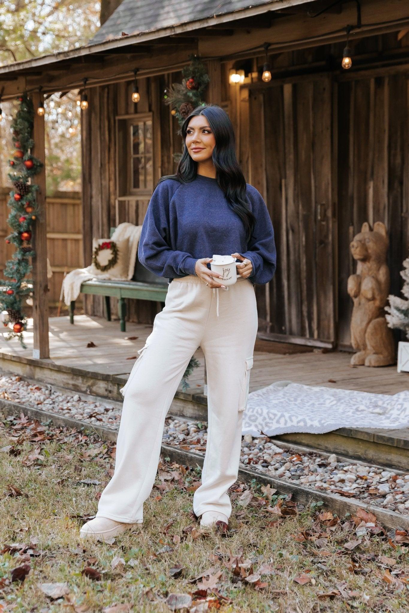 Jenna Navy Fleece Sweatshirt - FINAL SALE Product Image