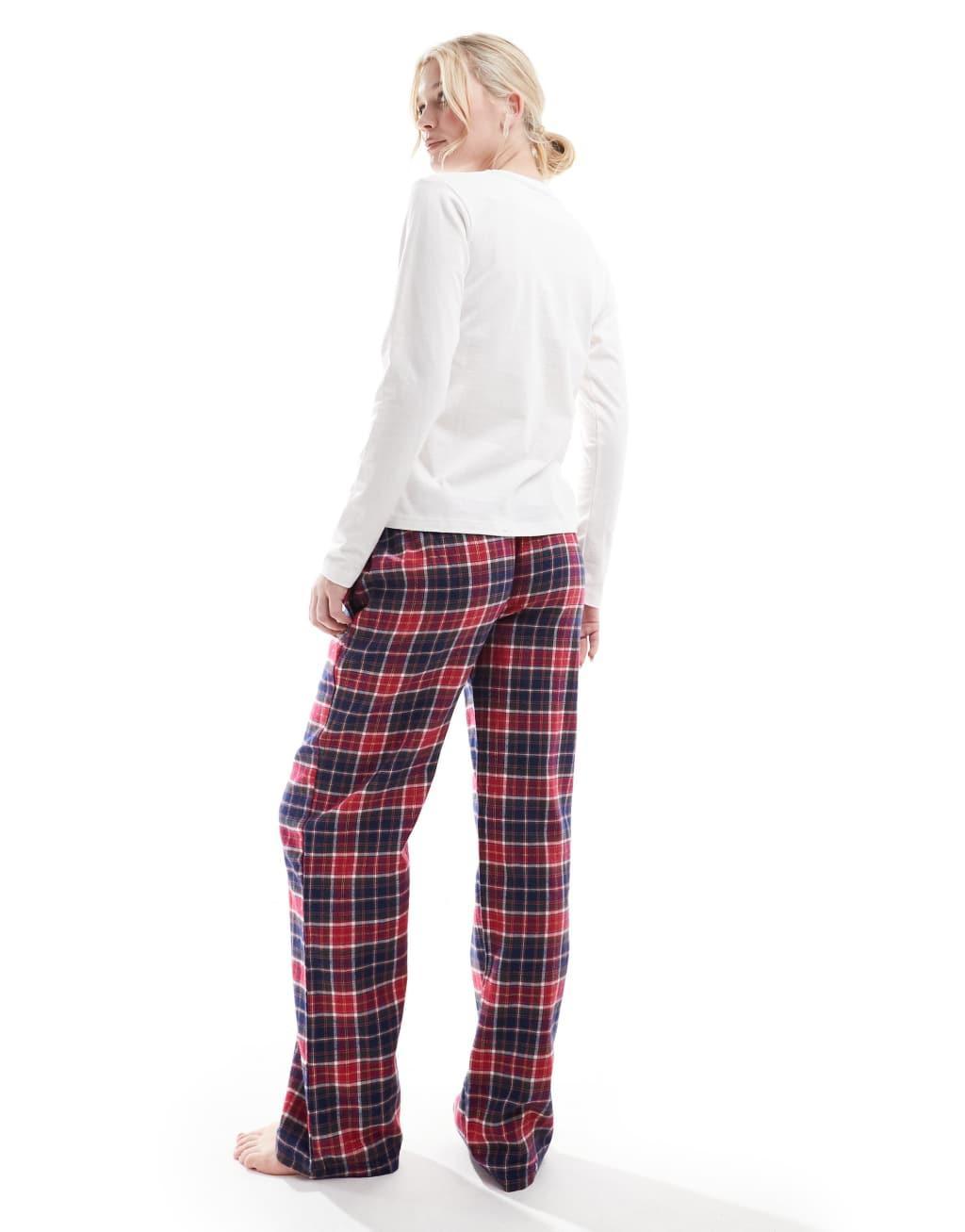 Threadbare Cosy Club long pajamas set with red plaid bottoms  Product Image