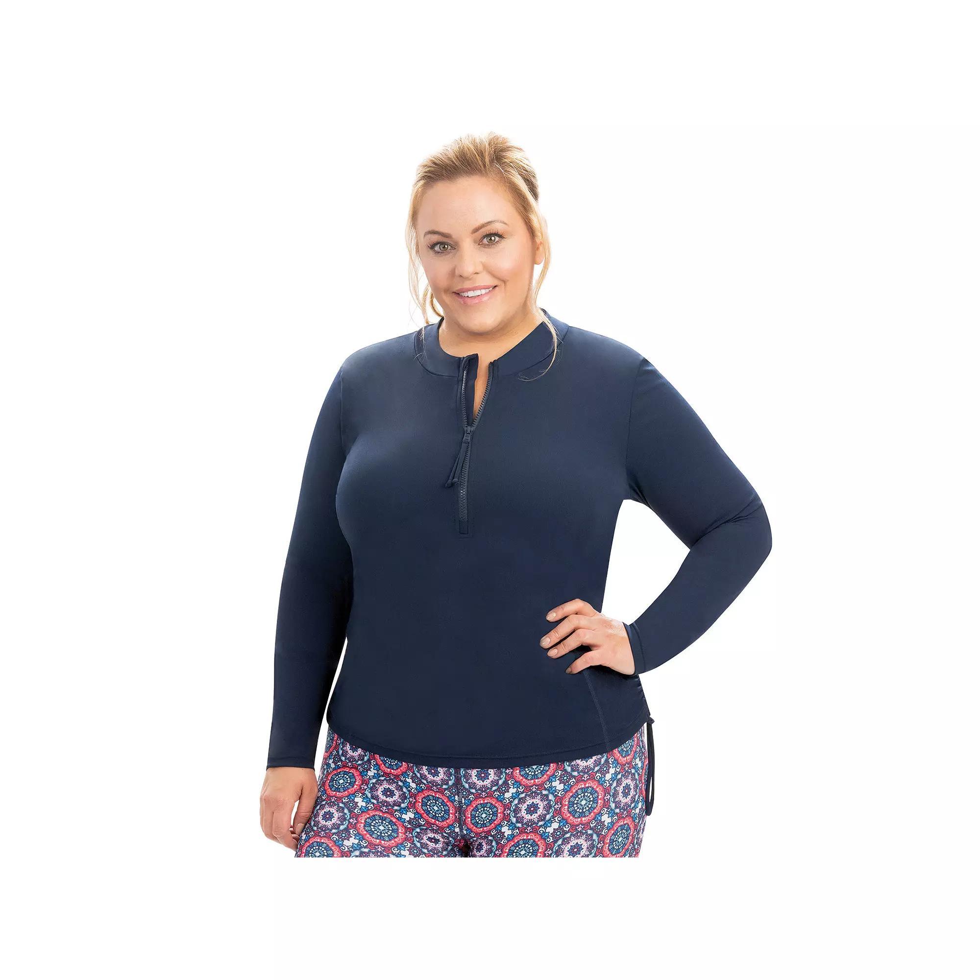 Plus Size Dolfin Aquashape Ruched-Side Rash Guard, Womens Product Image