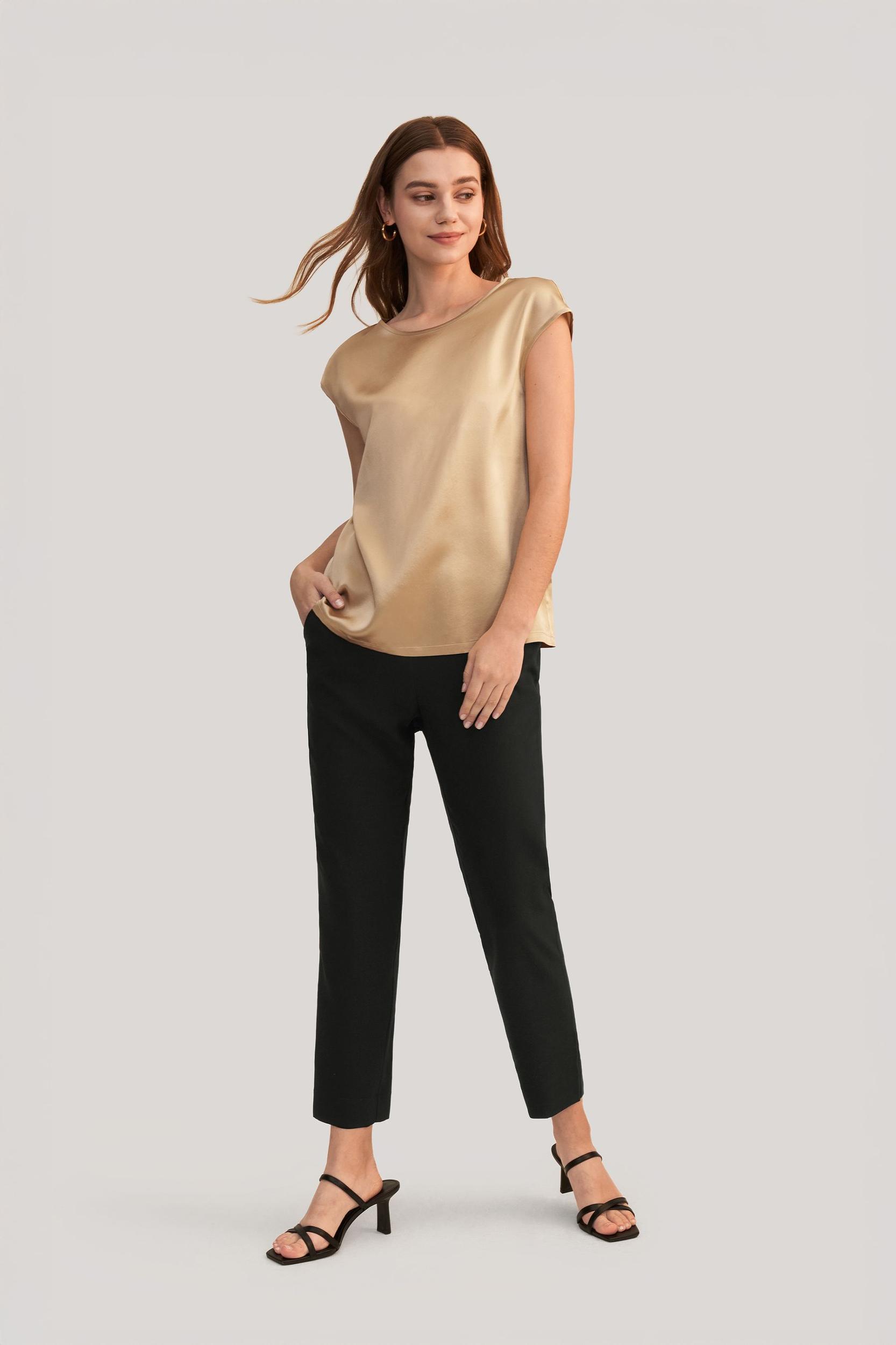 Basic Cap Sleeves Silk Tee Product Image