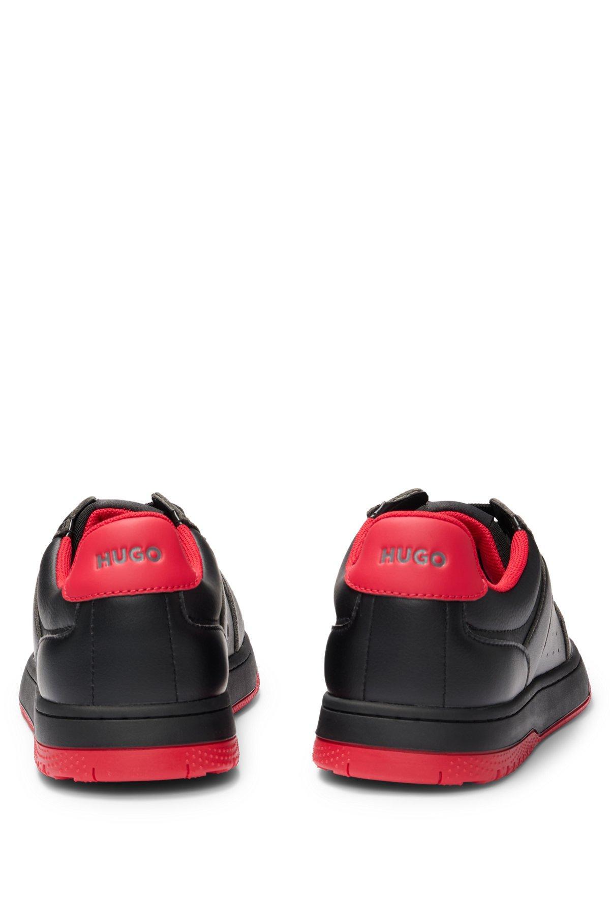 HUGO - Faux-leather sneakers with contrasting details - Black Product Image