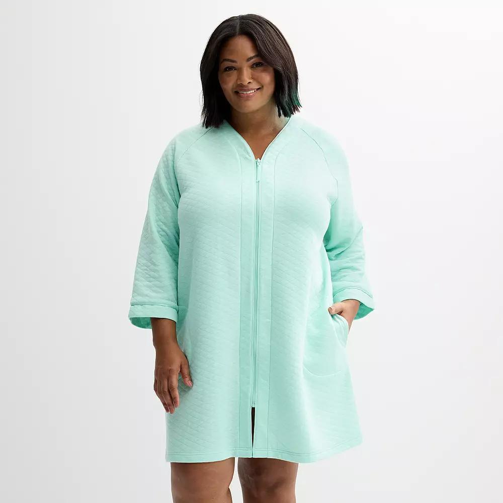 Plus Size Croft & Barrow® Quilted Zip Short Robe, Women's, Size: 3XL, Blue Rae Product Image