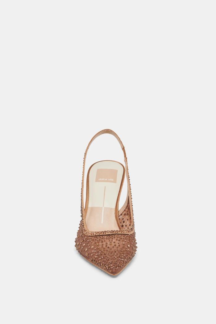 Kaye Crystal Heels - Mid Brown Mesh Product Image