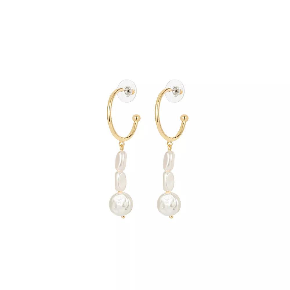 Roman 14k Gold Plated Glass Simulated Baroque Pearls Trio C-Hoop Drop Earrings, Womens, Gold Tone Product Image