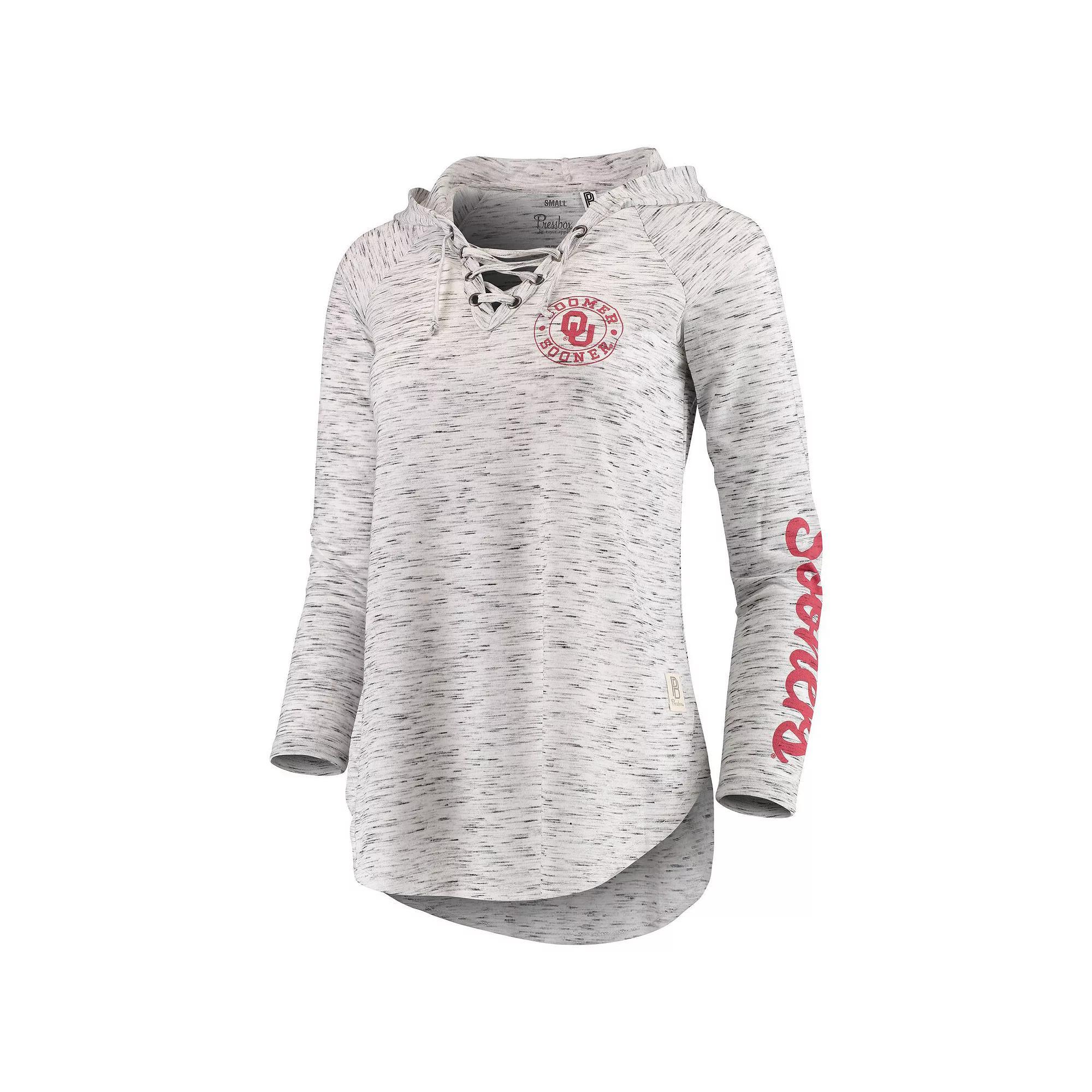 Women's Pressbox Gray Oklahoma Sooners Space Dye Lace-Up V-Neck Long Sleeve T-Shirt, Size: Medium, Grey Product Image