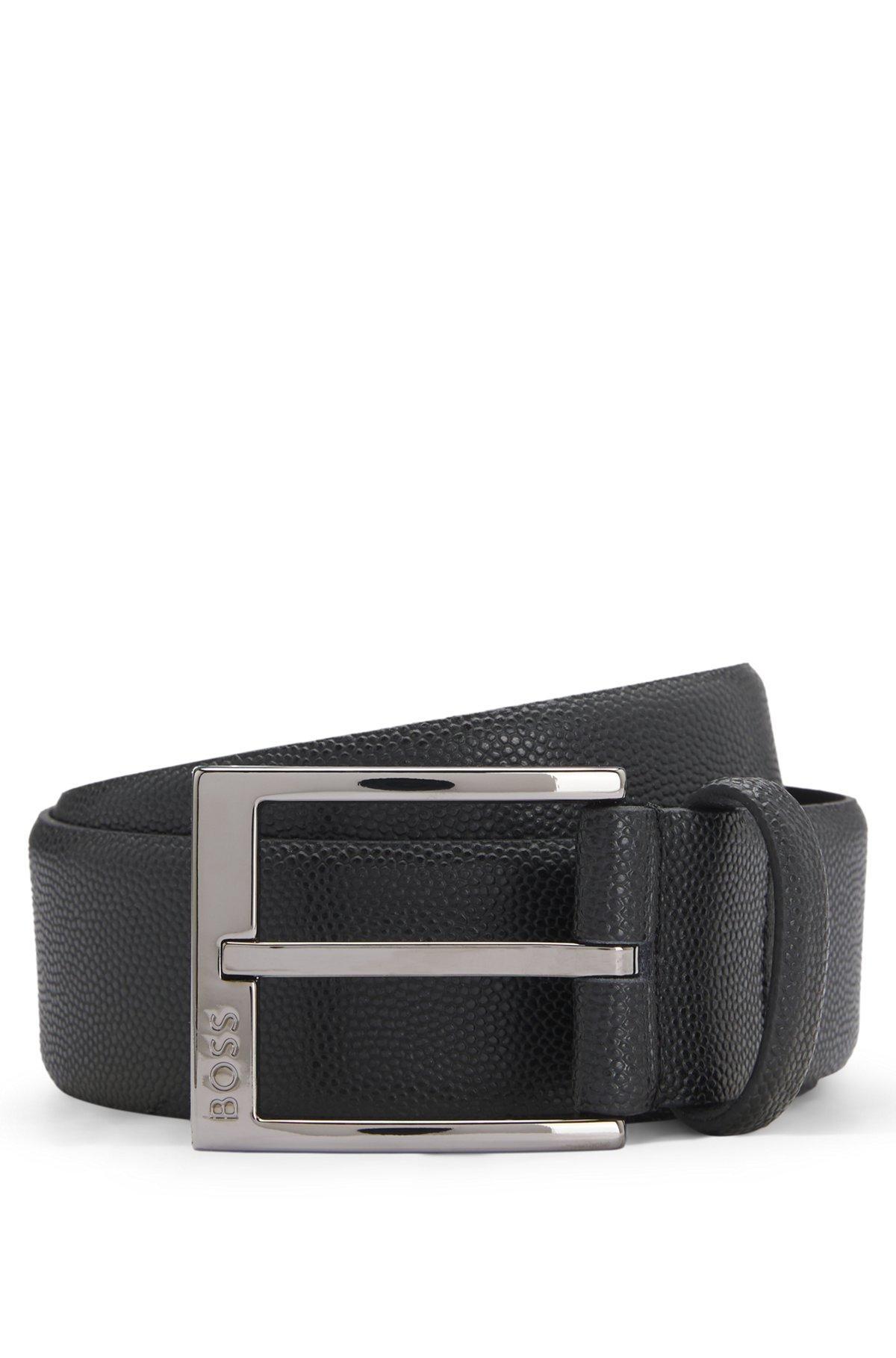 Italian-leather belt with branded buckle Product Image