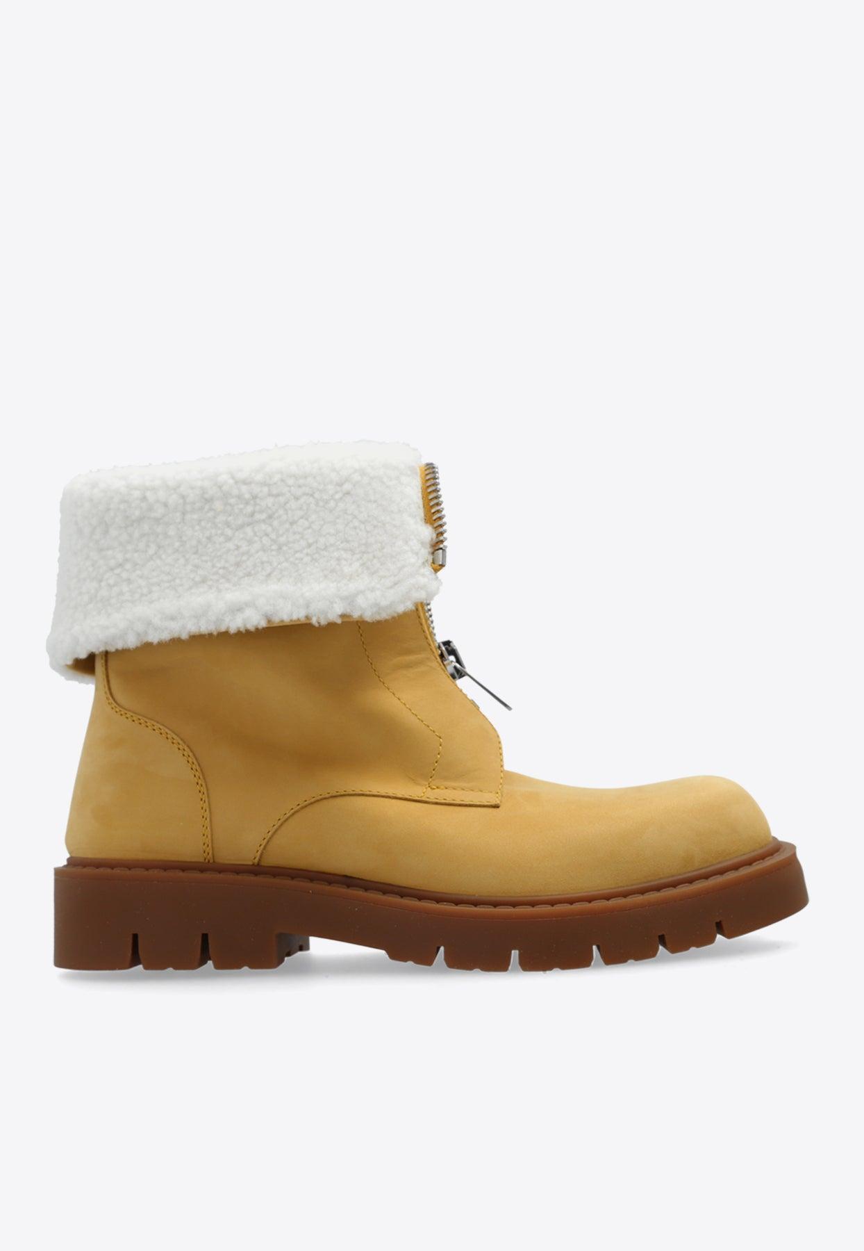 BOTTEGA VENETA Haddock Suede Shearling Zip Booties In Ochre Product Image