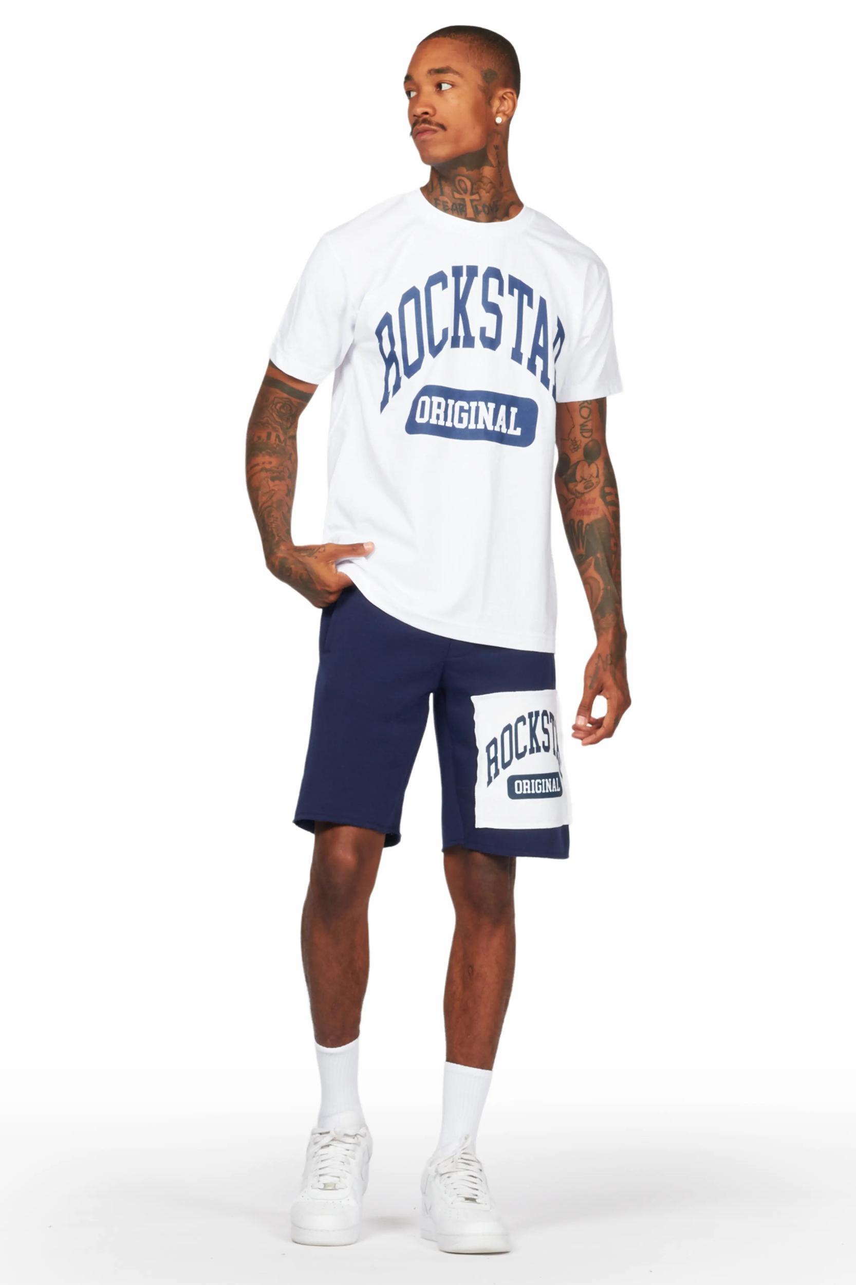Jain White/Navy T-Shirt/Short Set Male Product Image