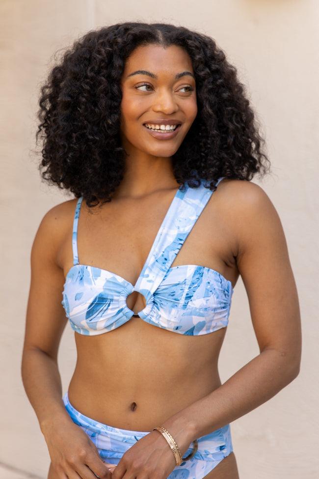 On The Water Blue Printed Asymmetrical Bandeau Bikini Top FINAL SALE Product Image
