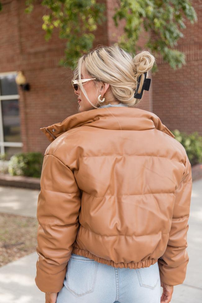 Free Reign Camel Faux Leather Puffer Jacket SALE Product Image