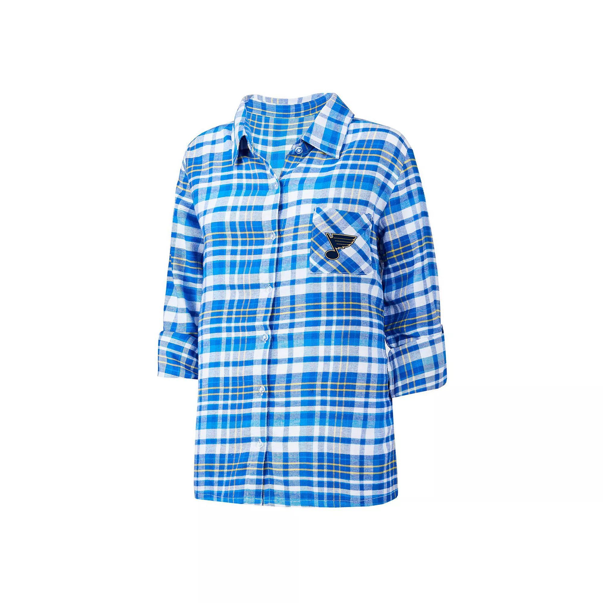 Women's Concepts Sport Blue St. Louis Blues Mainstay Flannel Full-Button Three-Quarter Sleeve Nightshirt, Size: Small Product Image