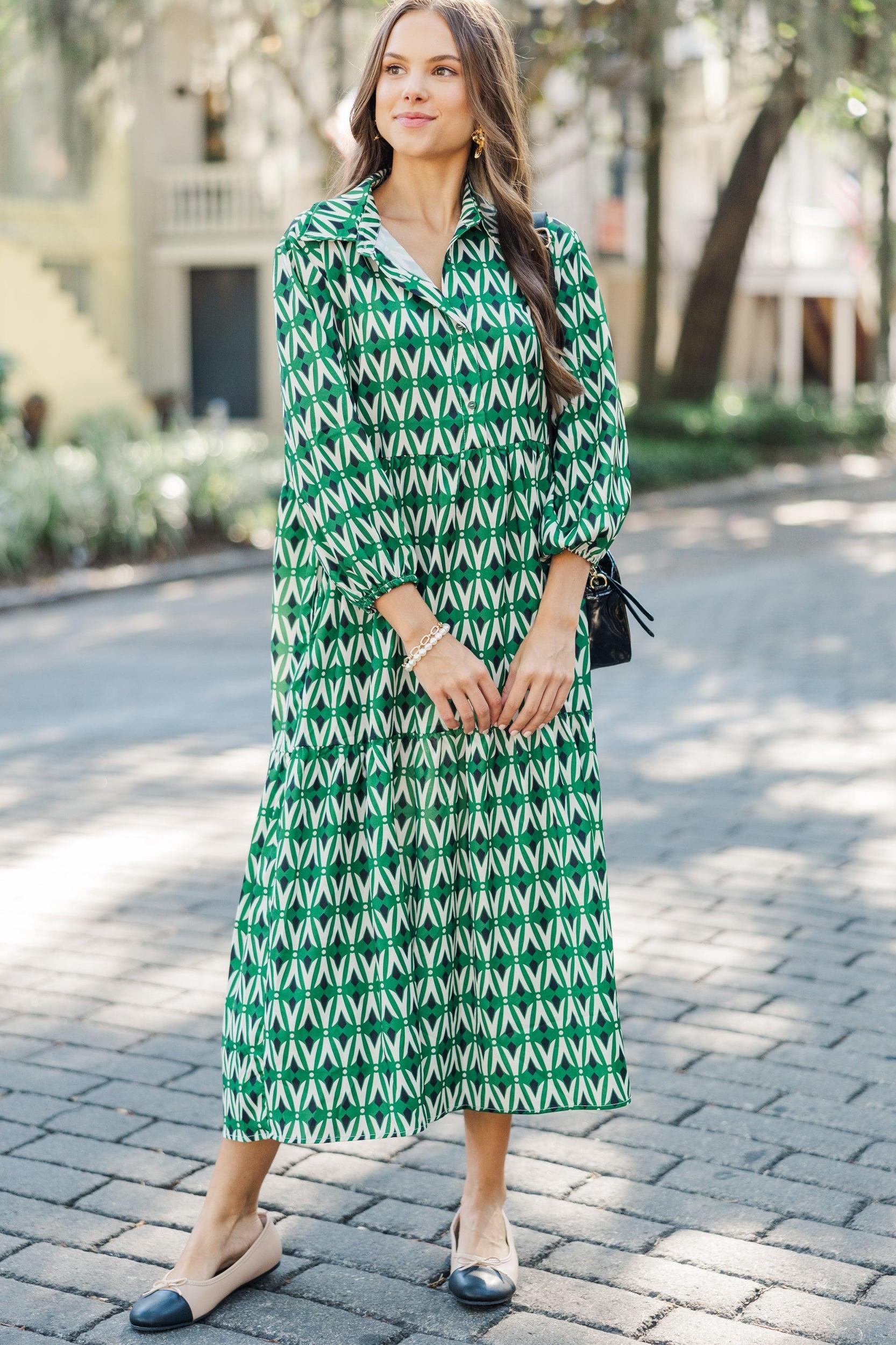 Give Your All Green Abstract Midi Dress Female Product Image