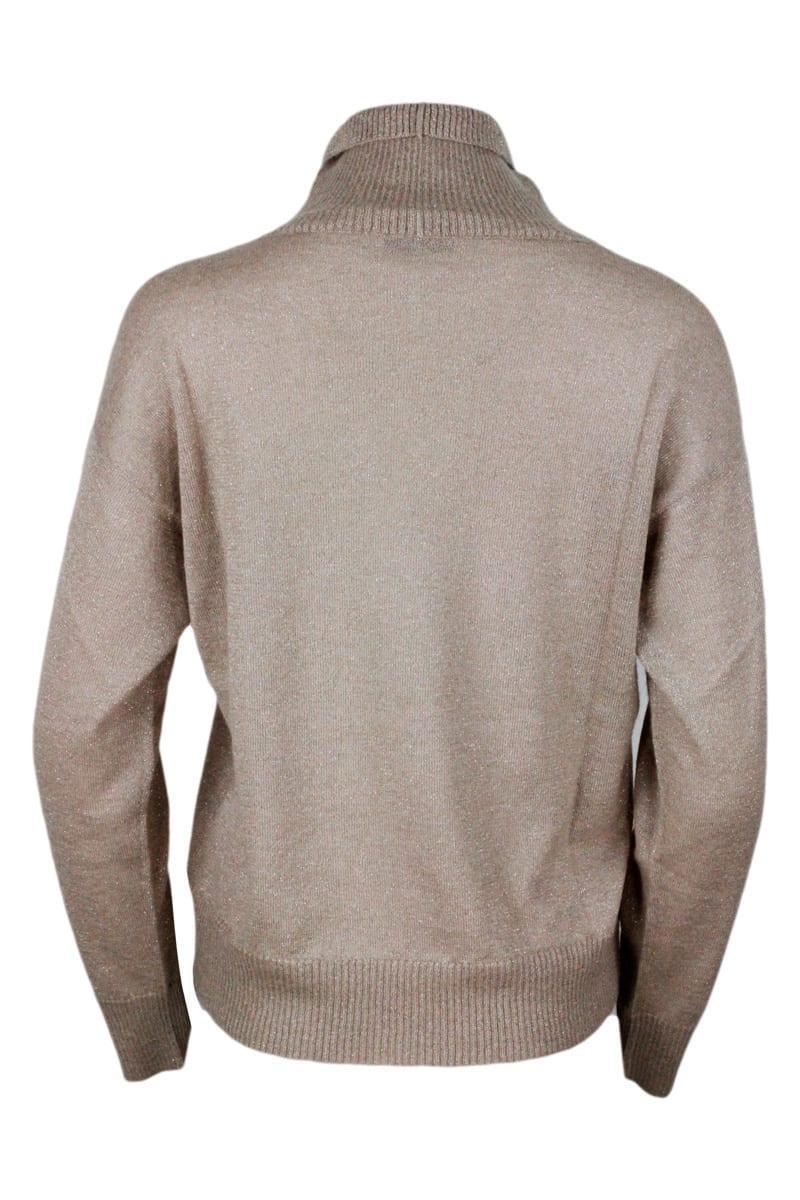 FABIANA FILIPPI Turtleneck Sweater In Cashmere Wool And Silk With Lurex In Beige Product Image