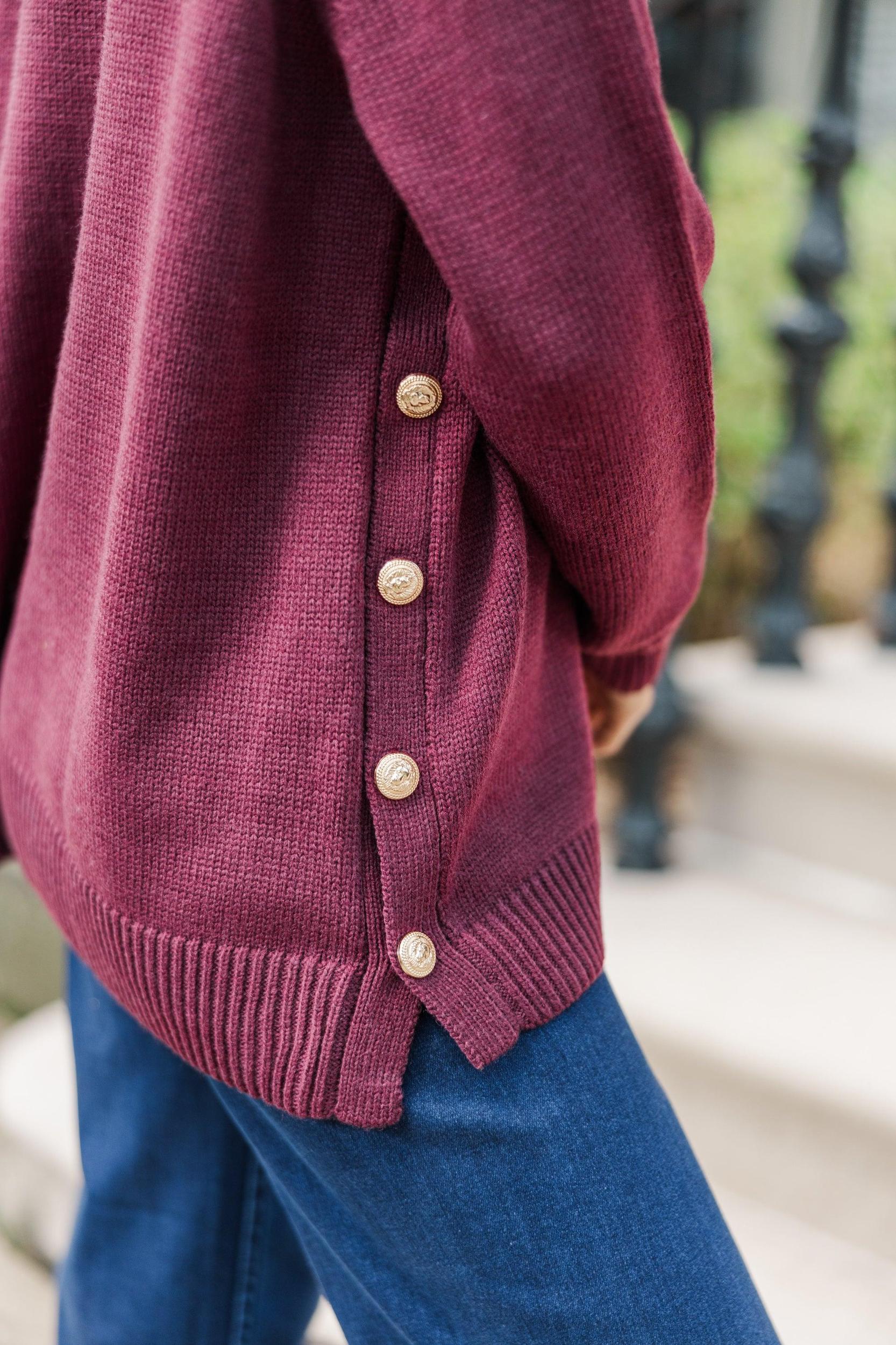 The Slouchy Merlot Side Button Sweater Female Product Image