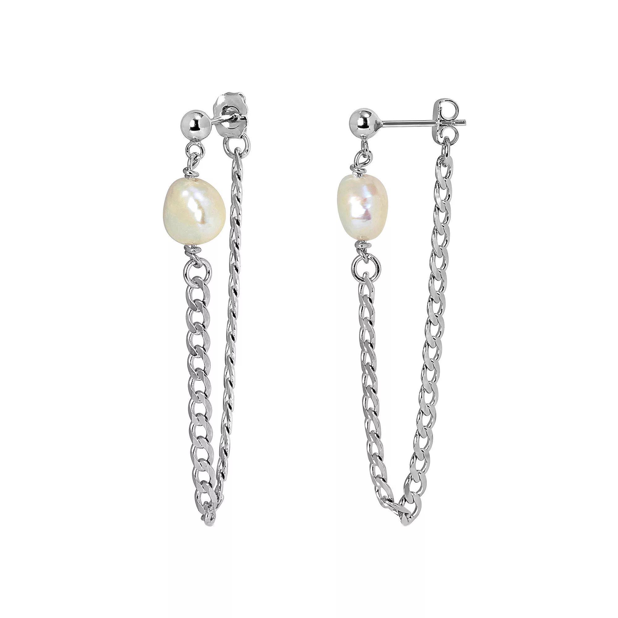 Stella Grace Sterling Silver Freshwater Cultured Pearl Chain Earrings, Women's Product Image