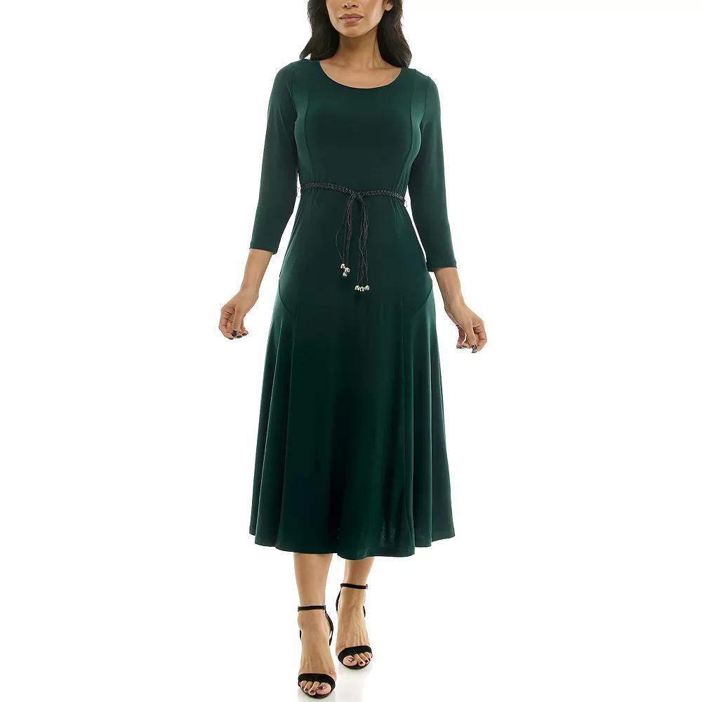 Womens Nina Leonard Sylvia Three-Quarter Sleeve Belted Midi Dress Rich Green Product Image