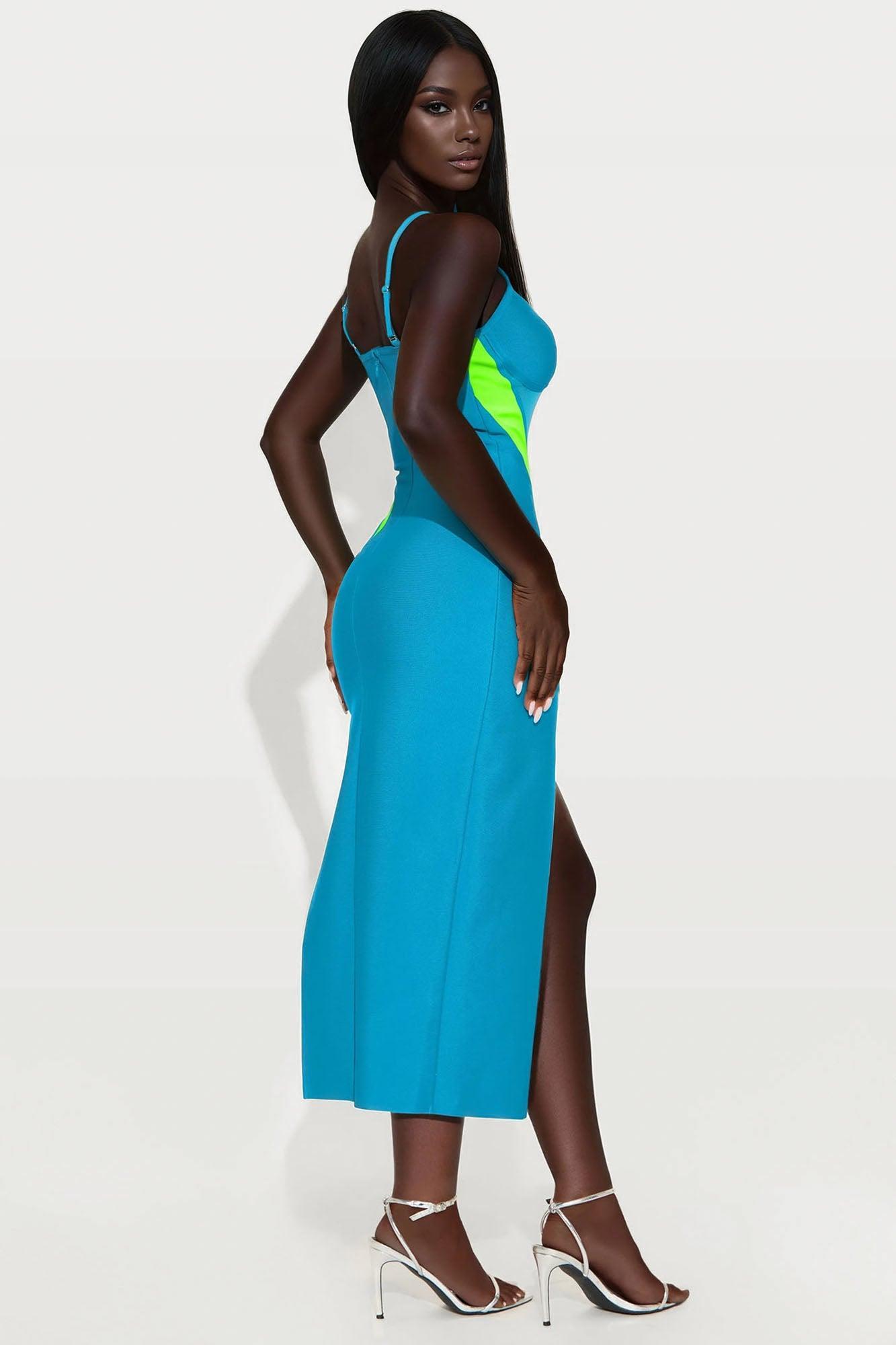 Look My Way Bandage Midi Dress - Blue/combo Female Product Image