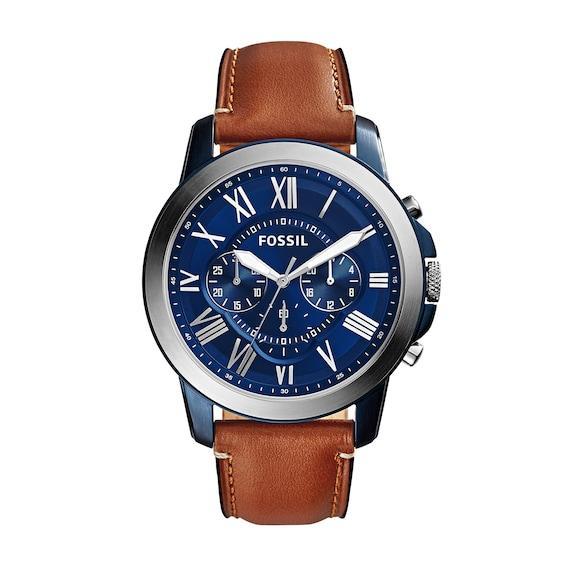 Fossil Grant Stainless Steel Chronograph Leather Strap Watch Product Image