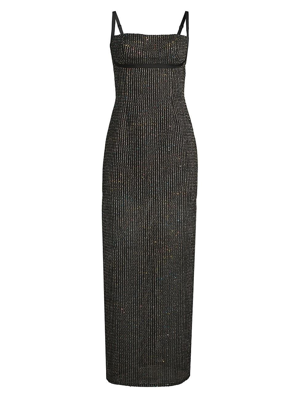 Womens Sequined Boucl Sleeveless Column Gown Product Image