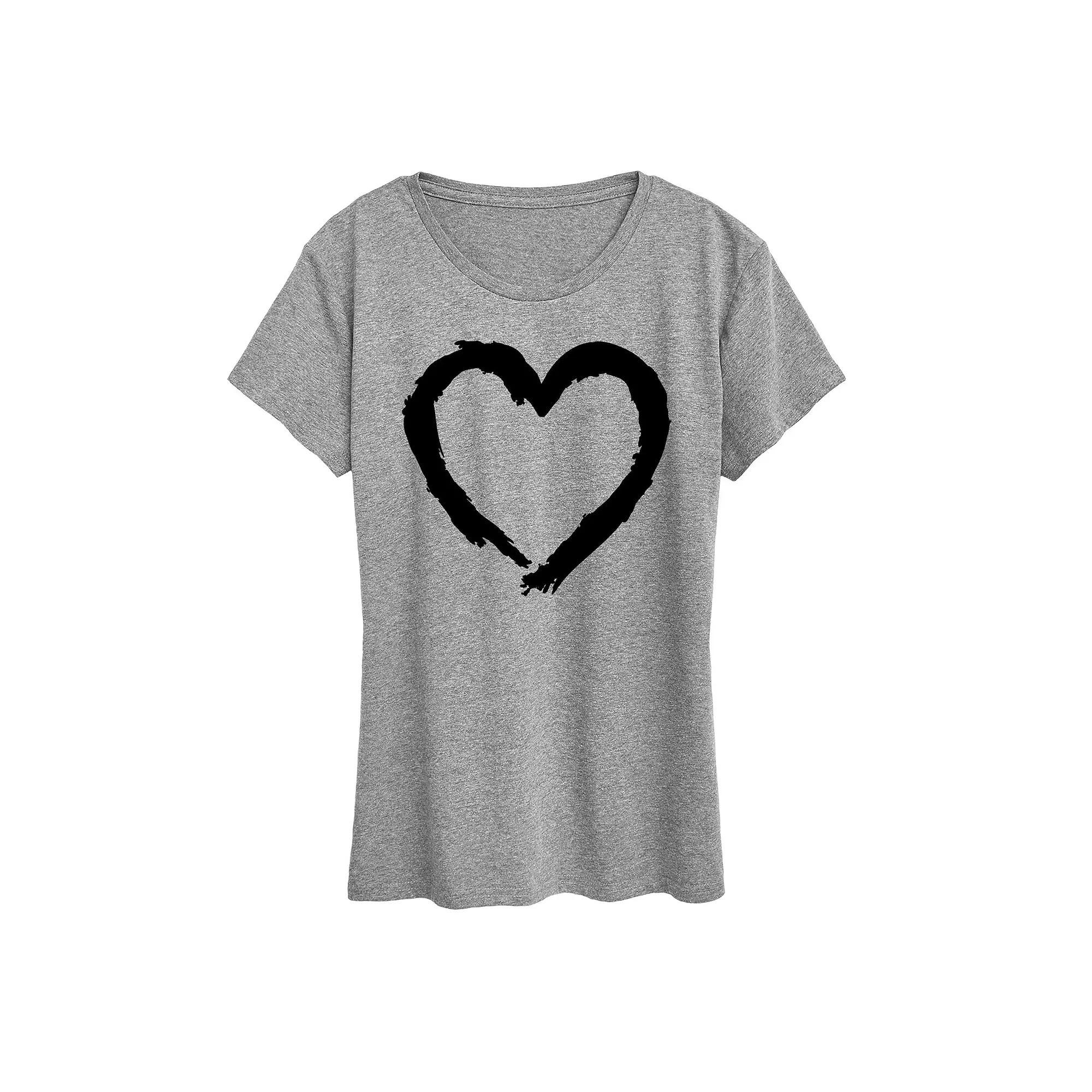 Women's Paintbrush Stroke Heart Graphic Tee, Size: Small, Grey Gray Product Image