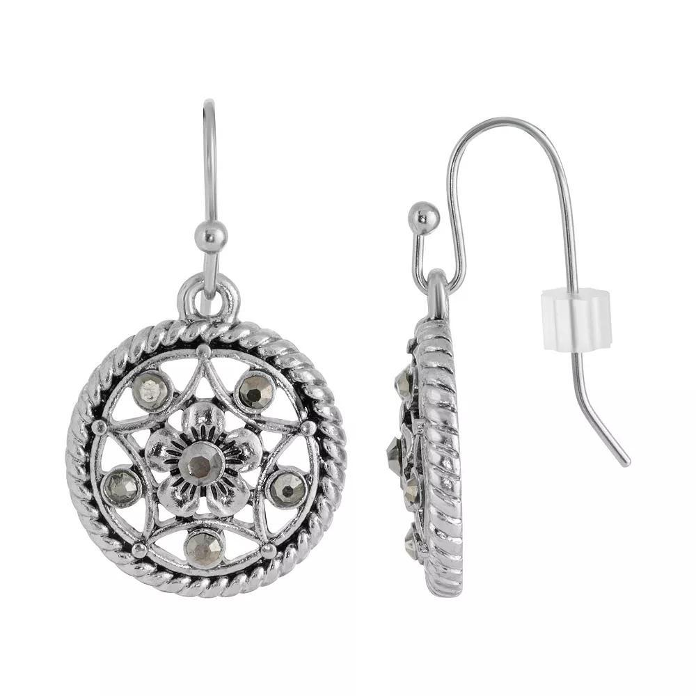 1928 Silver Tone Light Purple Round Filigree Drop Earrings, Womens Product Image