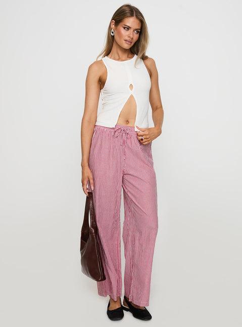 Holiday Tie Front Pants Red/White Stripe Product Image