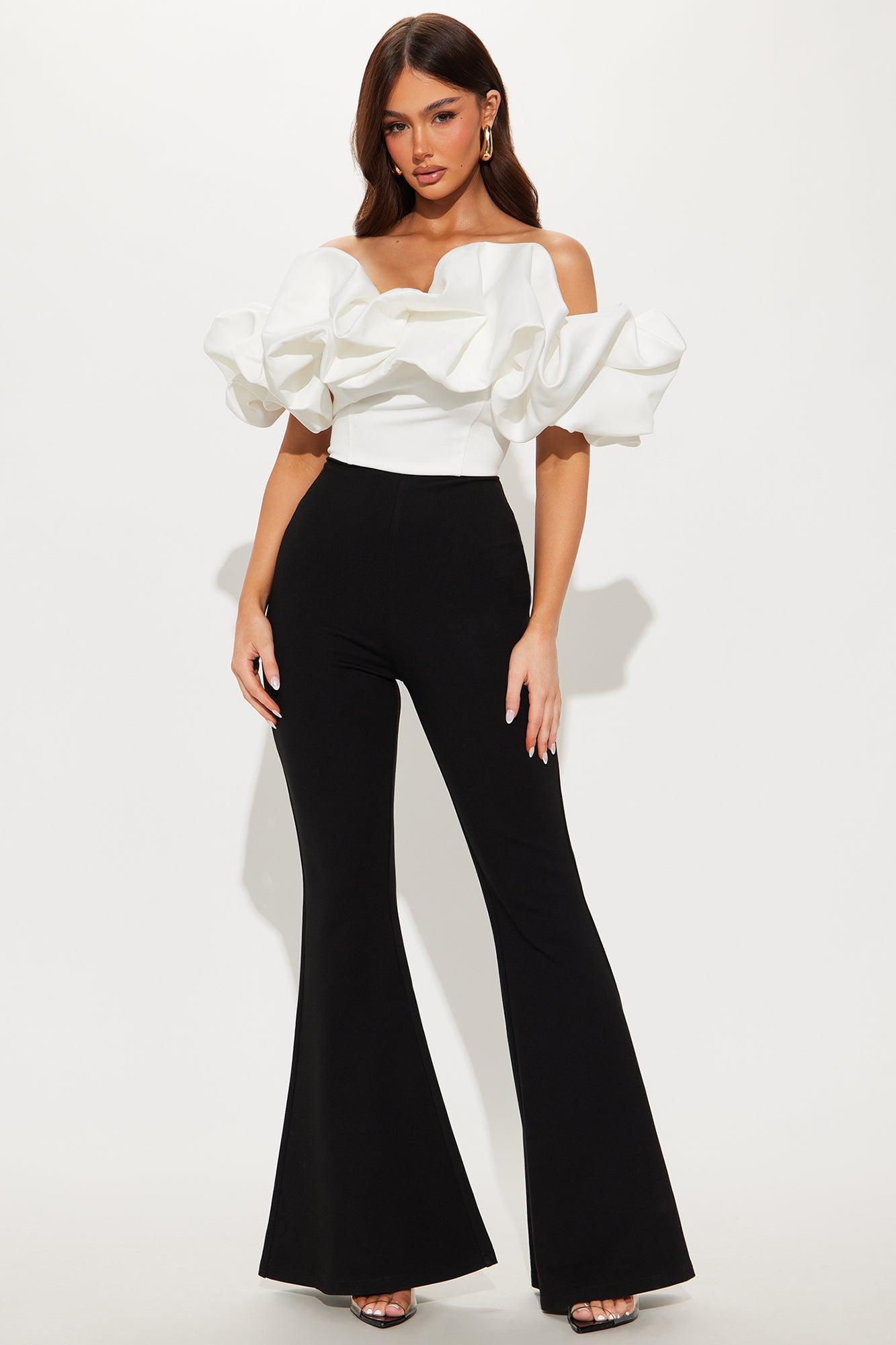 Ruffle Affair Jumpsuit - White/Black Product Image