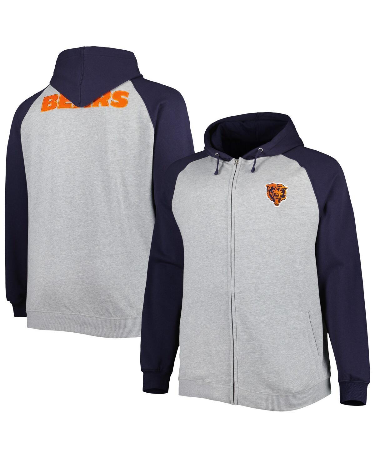 Men's Heather Gray Chicago Bears Big & Tall Fleece Raglan Full-Zip Hoodie Jacket, Size: 5XB, Grey Product Image