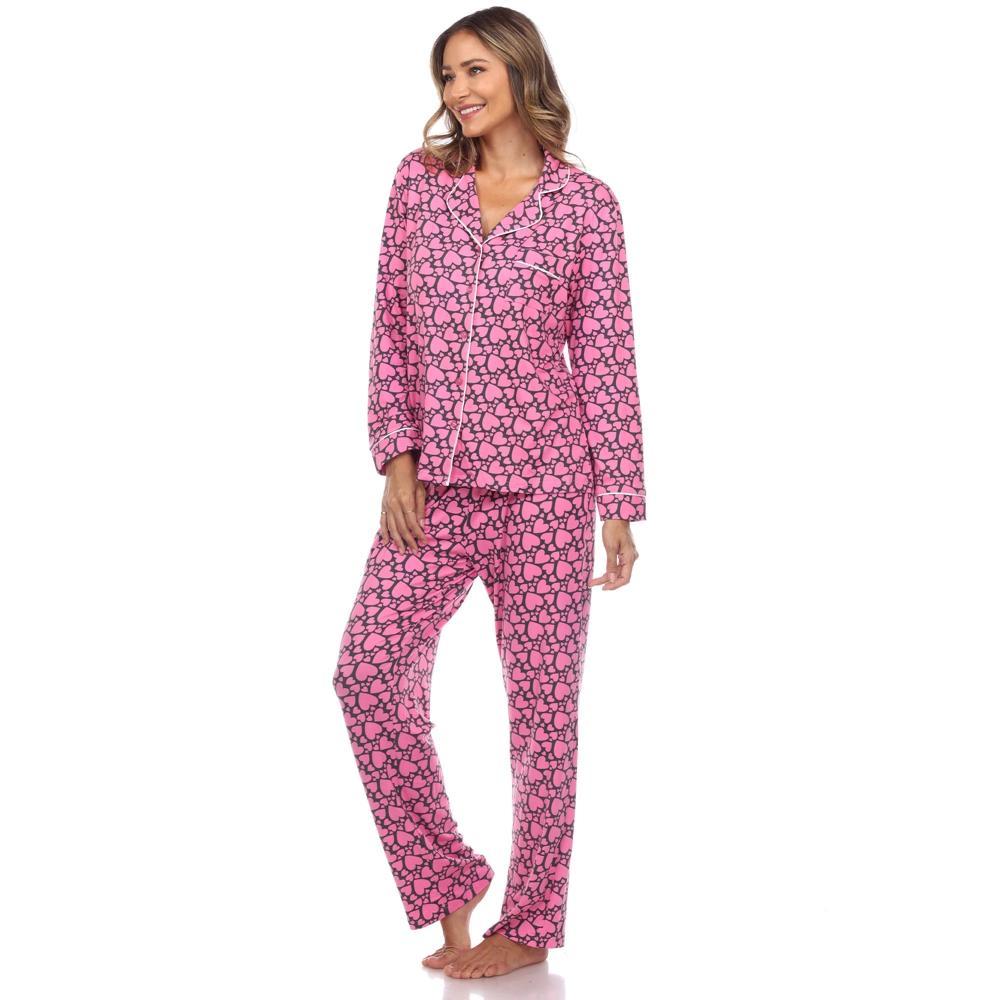 Women's Long Sleeve Heart Print Pajama Set - White Mark Product Image