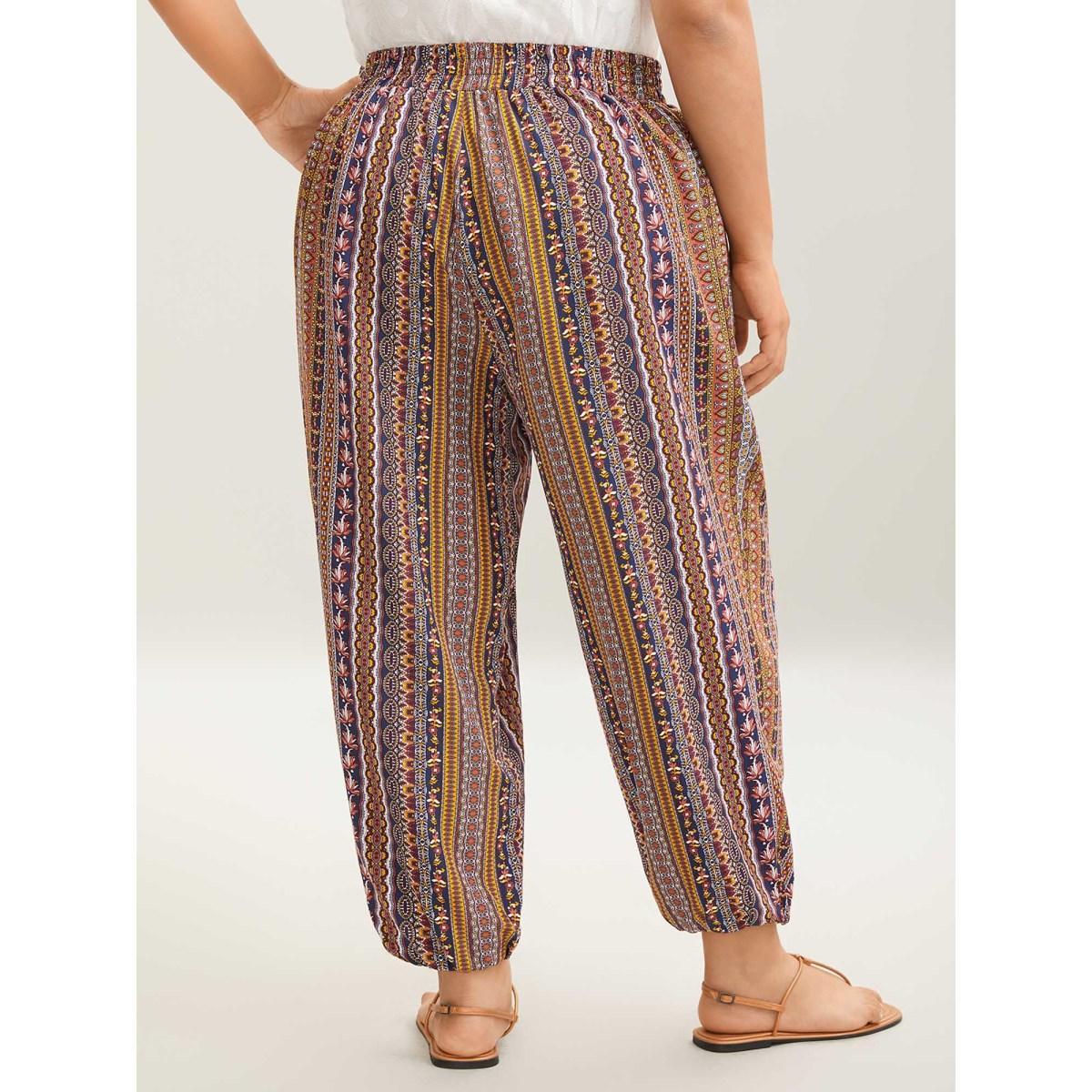 Plus Size Boho Striped Split Jogger Pants Women Multicolor Casual Bodycon Mid Rise Everyday-Casual Pants BloomChic 30/6X Product Image