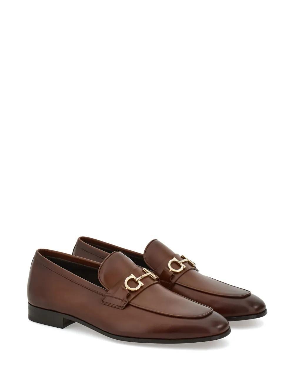FERRAGAMO Gancini-buckle Leather Loafers In Brown Product Image