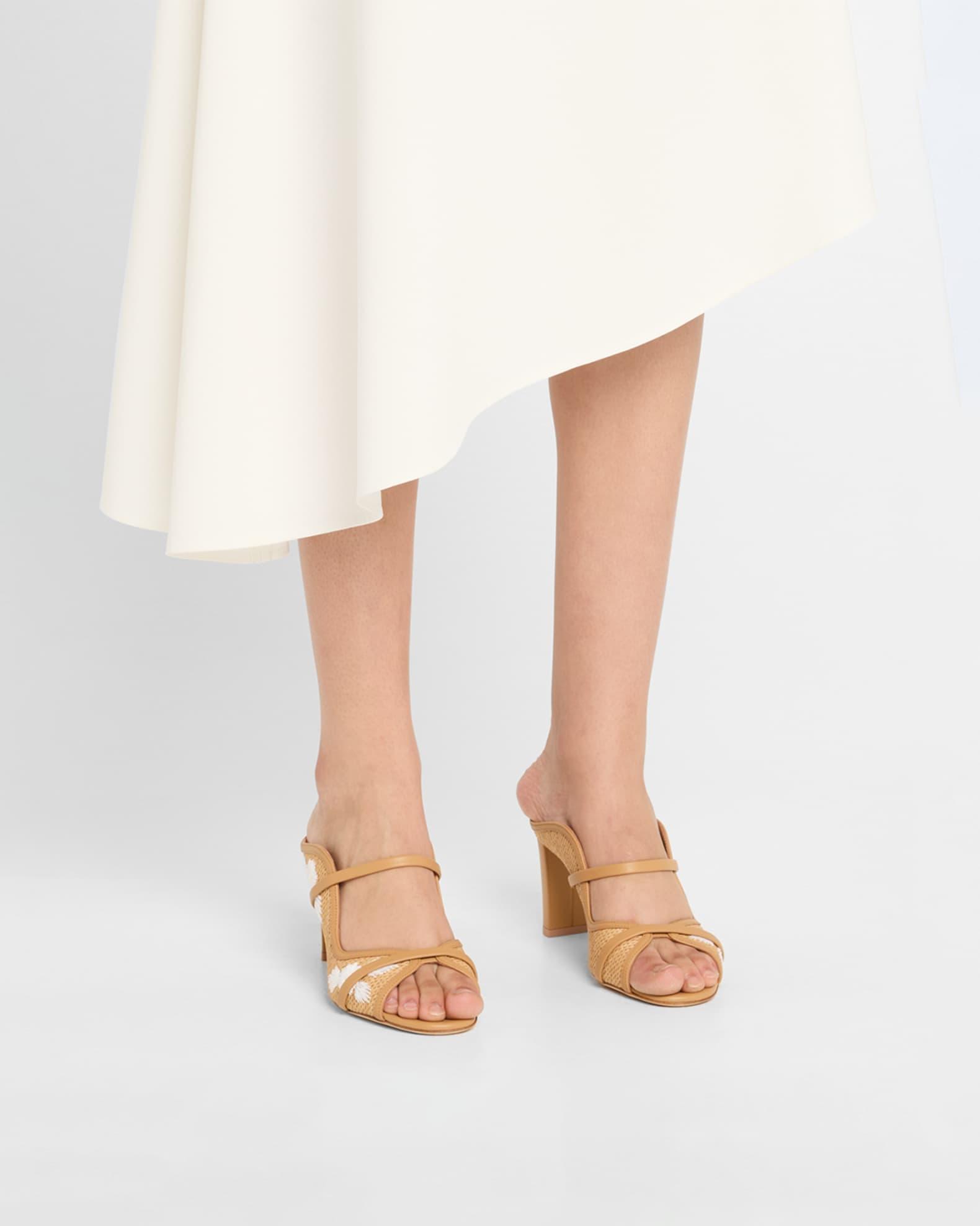 Norah Embroidered Raffia Two-Band Slide Sandals Product Image