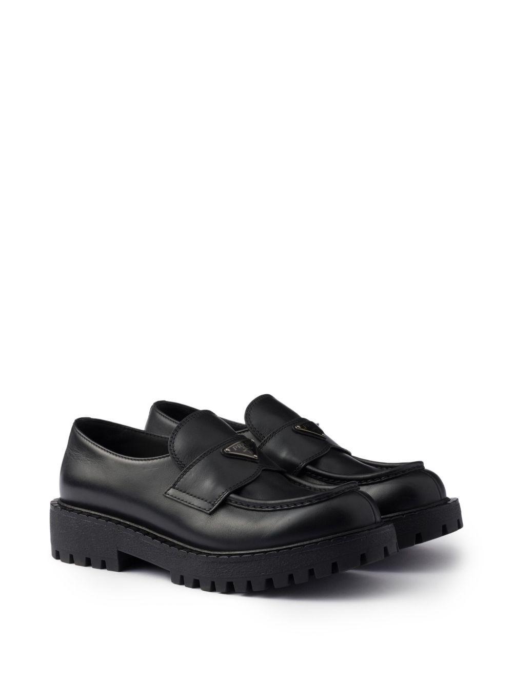 enamelled-triangle logo leather loafers Product Image