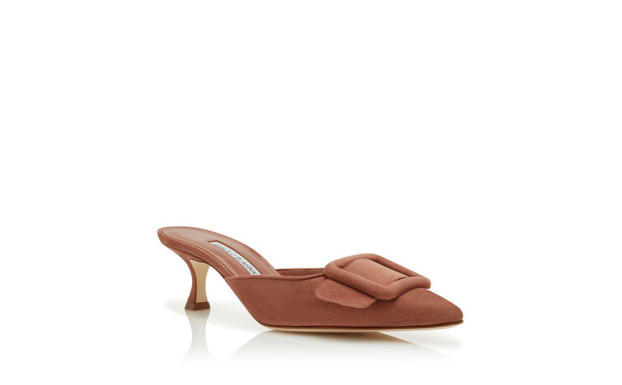 MAYSALE Brown Suede Buckle Detail Mules Product Image