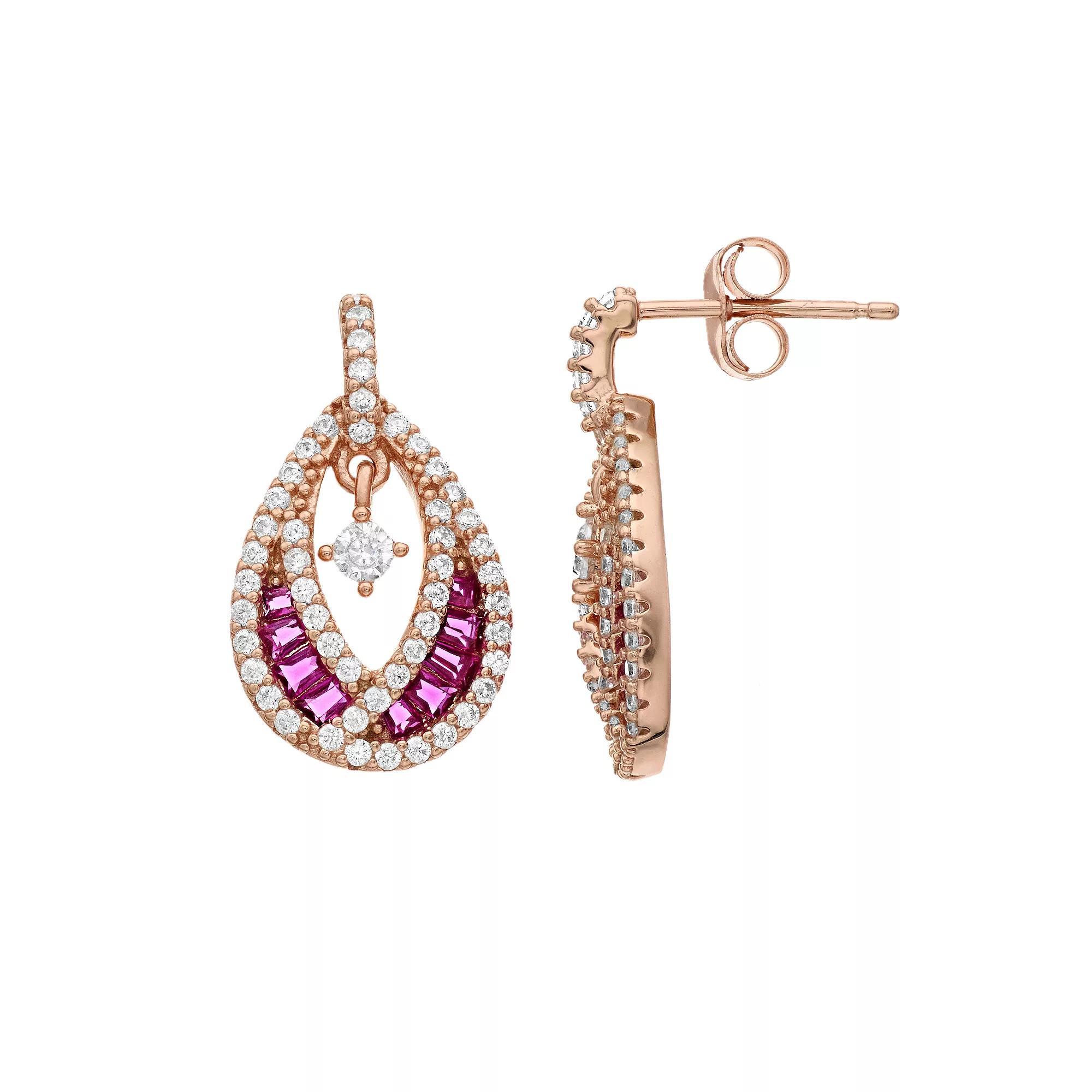 Sterling Silver Blue & White Cubic Zirconia Teardrop Earrings, Womens, Pink Tone Product Image