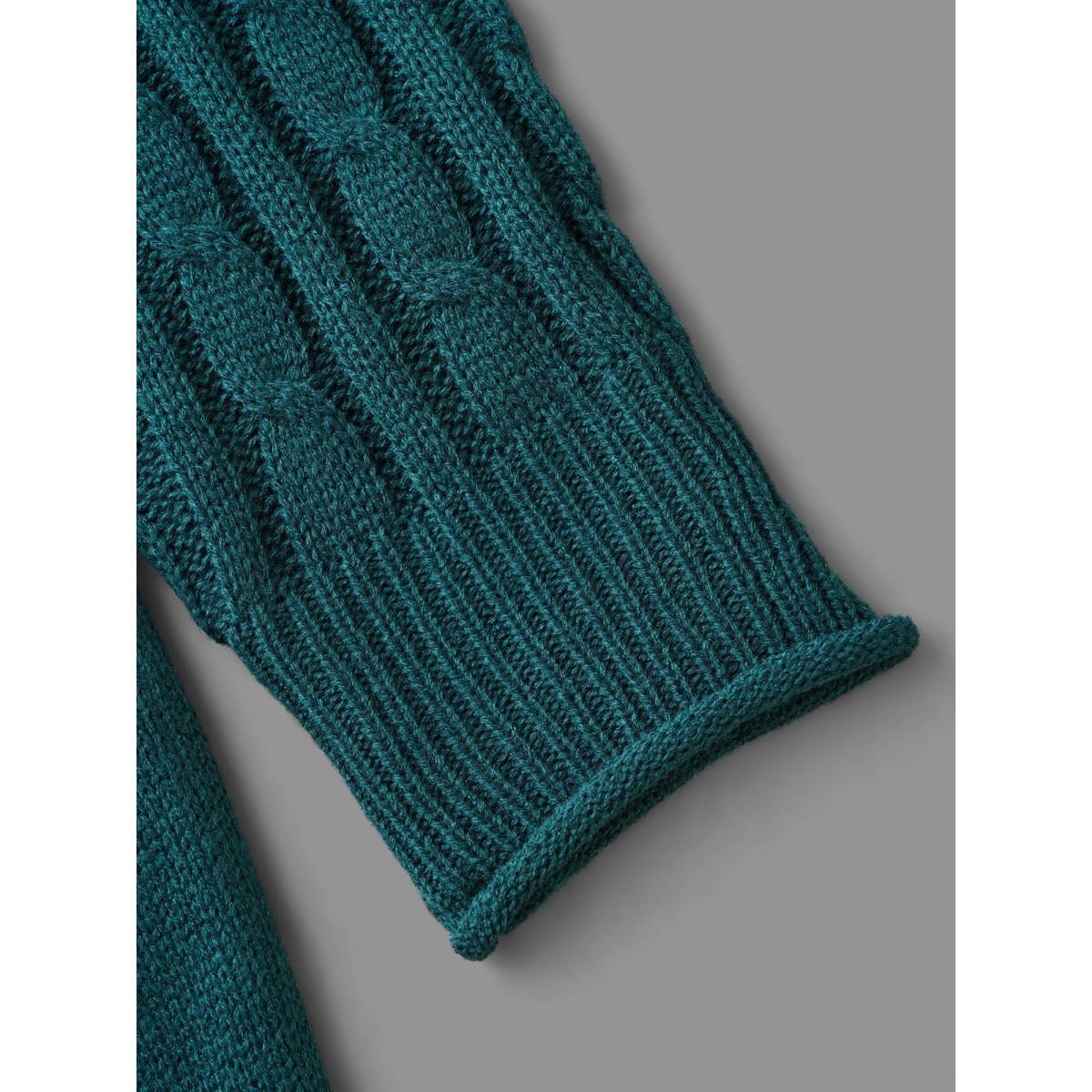 Plus Size Cable Knit Sleeve Chest Pocket Pullover Cyan Women Casual Loose Long Sleeve Round Neck Everyday Pullovers BloomChic 12/L Product Image