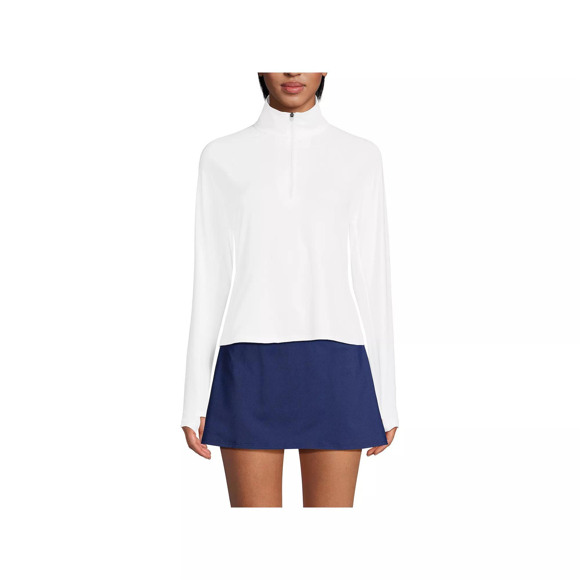 Women's Lands' End Long Torso Long Sleeve Quarter Zip UPF 50 Rash Guard, Size: XL Long, White Product Image