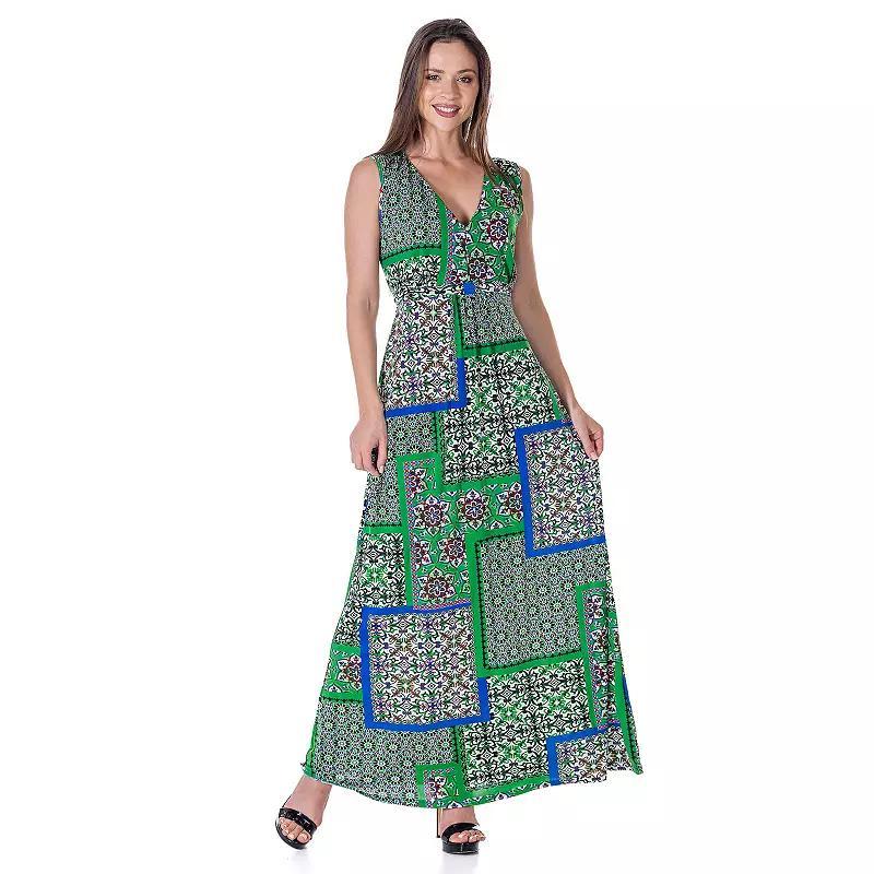 Womens 24Seven Comfort Apparel V Neck Tie Back Empire Waist Sleeveless Maxi Dress Product Image