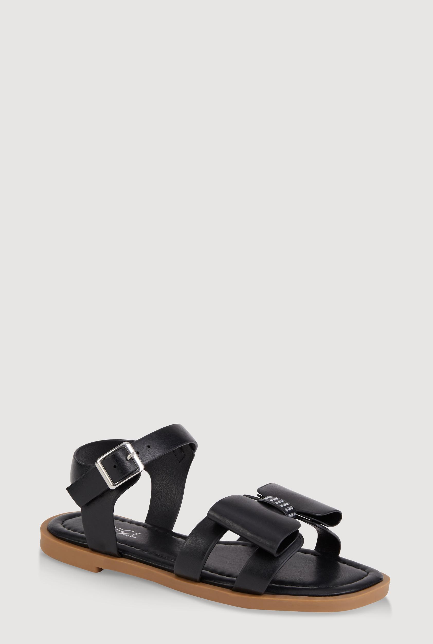 Womens Girls Faux Leather Bow Band Ankle Strap Sandals Product Image