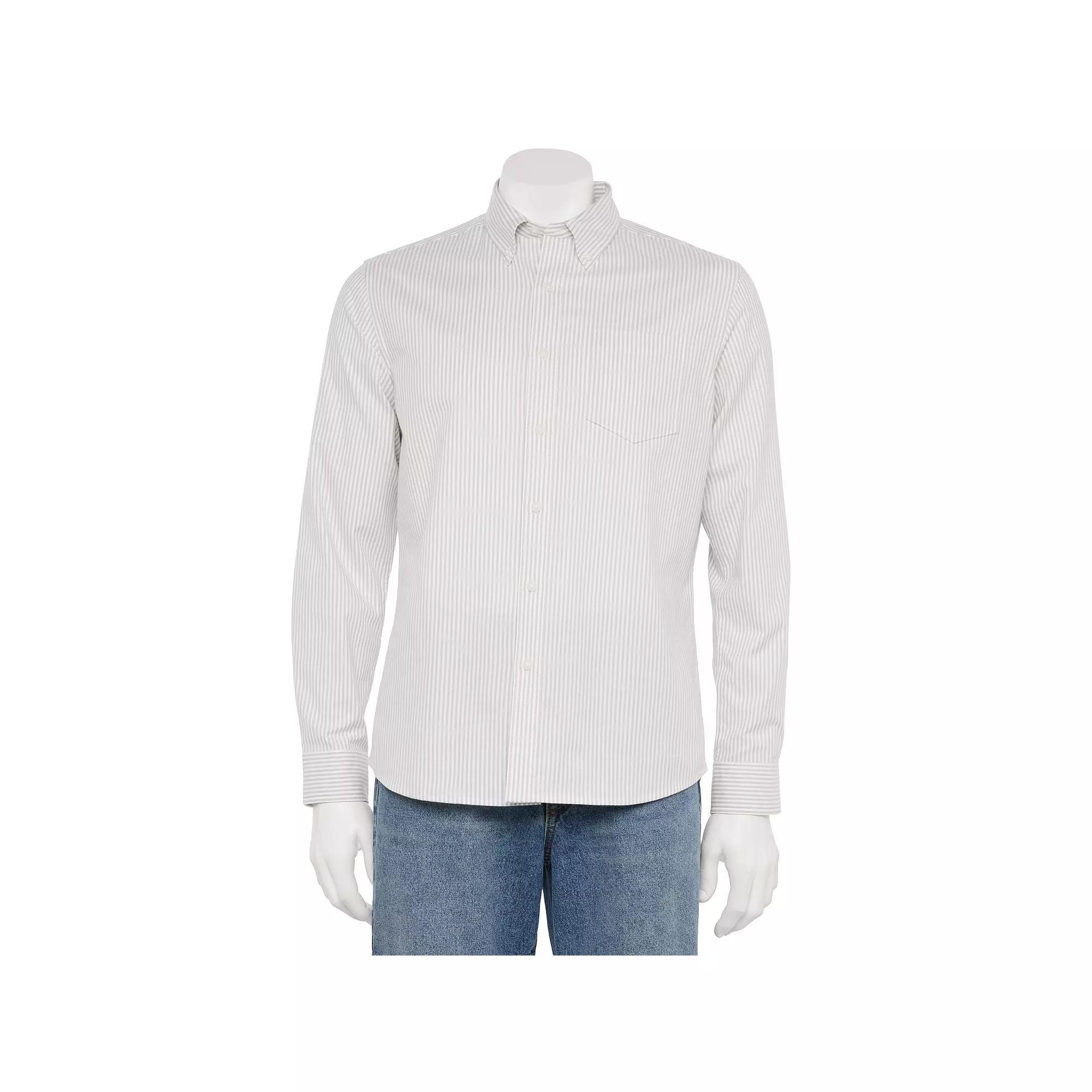 Men's Sonoma Goods For Life® Long Sleeve Perfect Length Button-Down Shirt, Size: Large, Grey And White Stripes Product Image