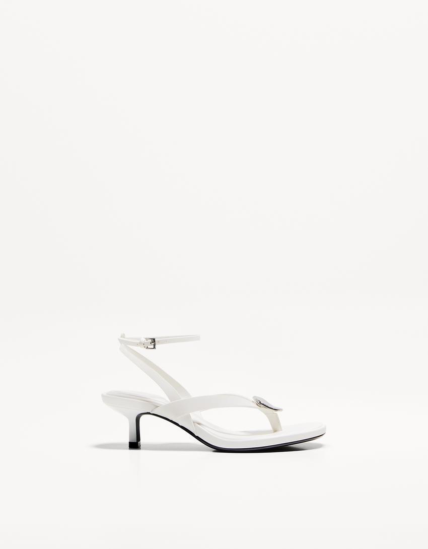 Kitten-heel sandals with metallic detail Product Image