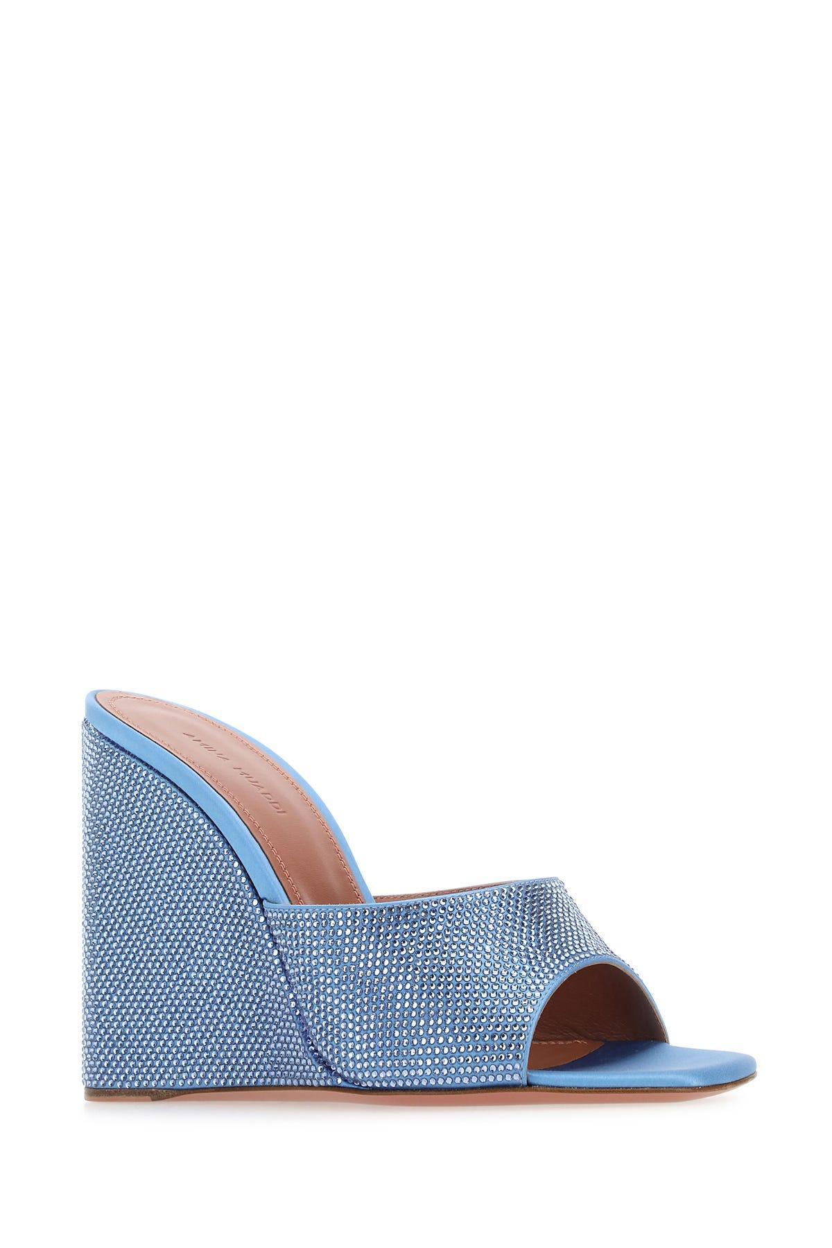 AMINA MUADDI Lupita 95 Silk-satin Wedge Mules In Blue Product Image