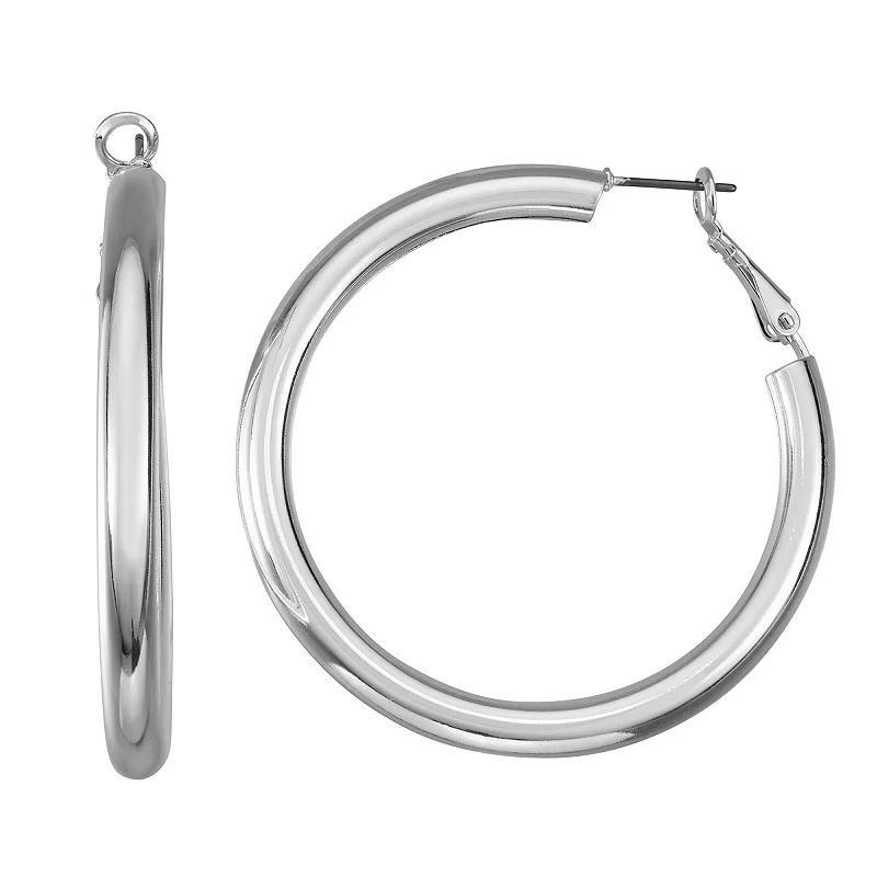 Nine West Tube Hoop Earrings, Womens, Silver Tone Product Image