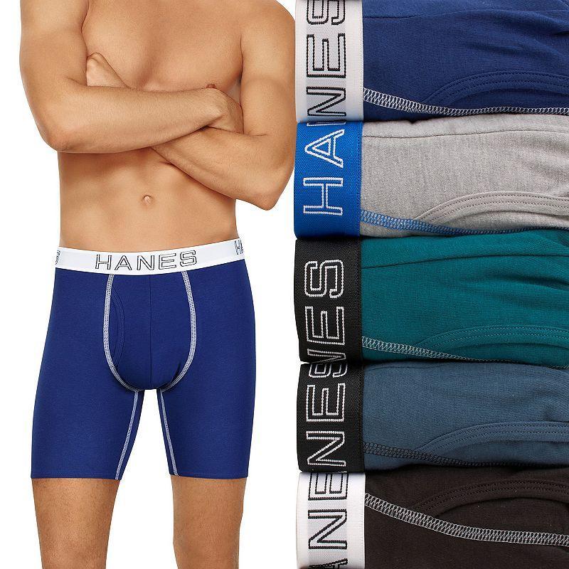 Hanes Ultimate 5-Pack Men's Stretch Long Leg Boxer Brief Underwear, Size: Large, Blue Grey Black Product Image