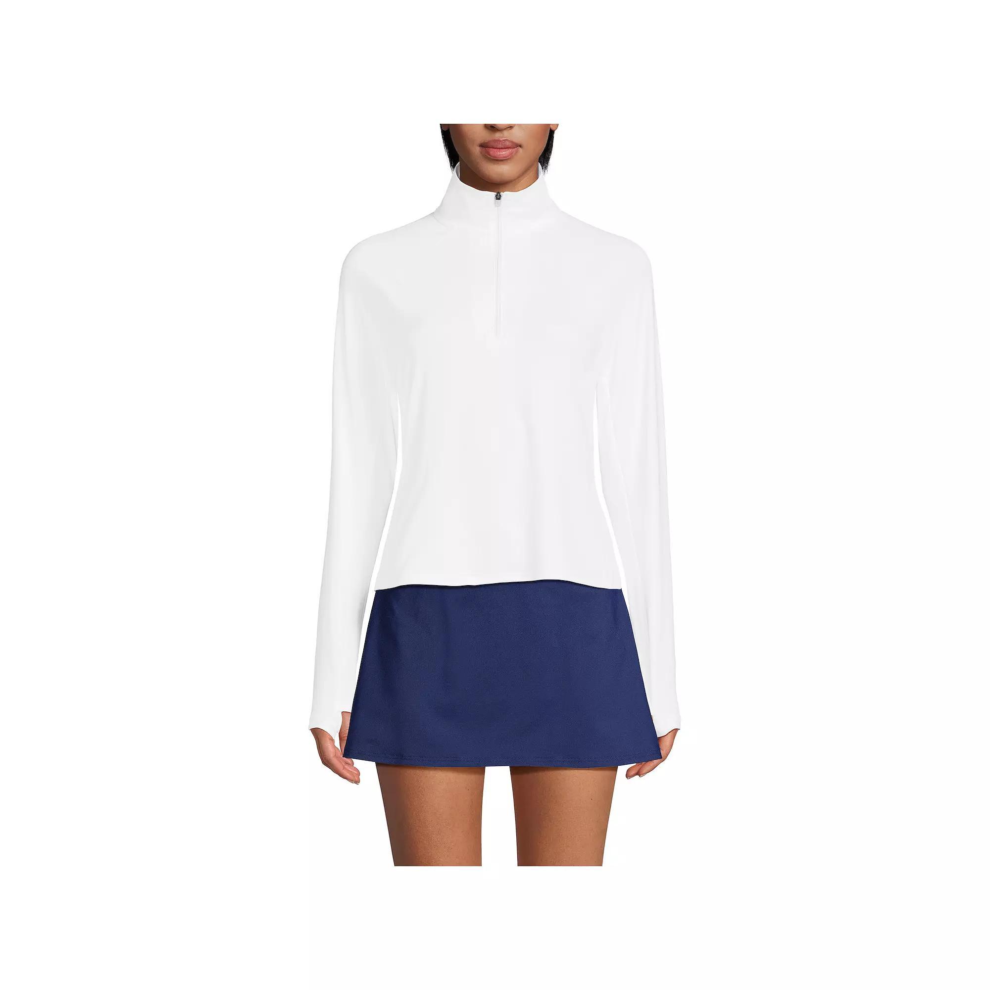 Women's Lands' End Long Torso Long Sleeve Quarter Zip UPF 50 Rash Guard, Size: XL Long, White Product Image