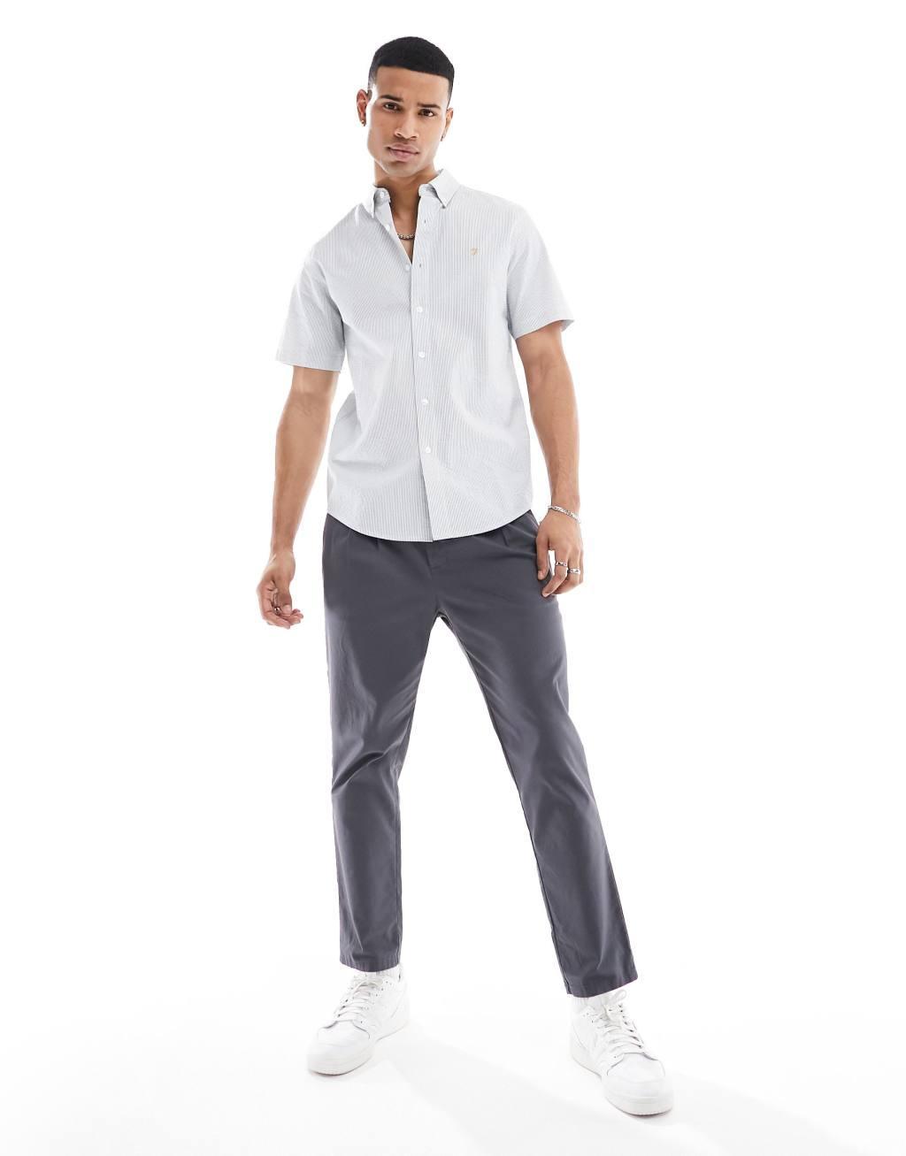 Farah cotton stripe seersucker shirt in blue Product Image