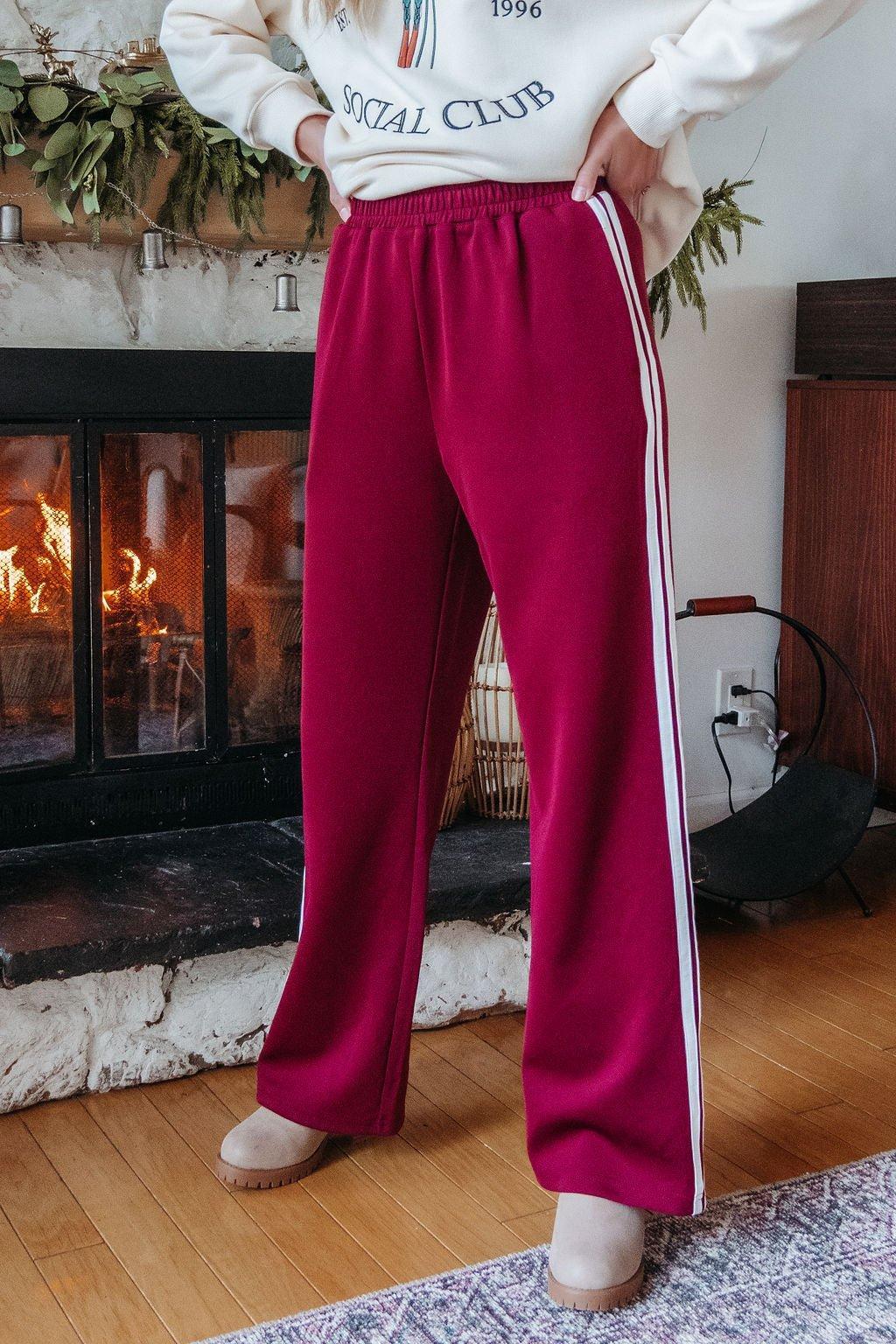 Burgundy Striped Athleisure Pants - FINAL SALE Product Image