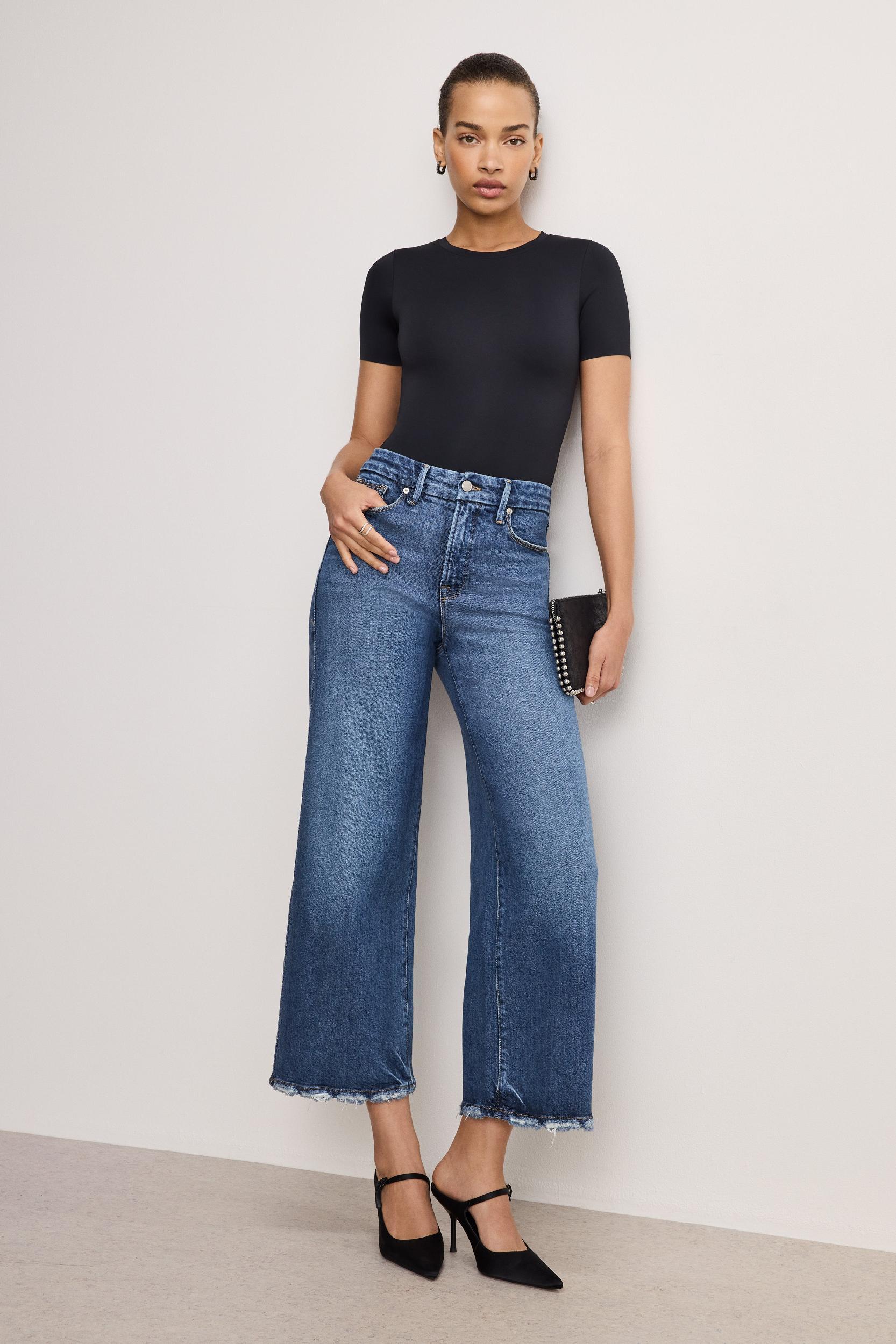 SOFT-TECH GOOD WAIST CROPPED PALAZZO JEANS | INDIGO737 Product Image